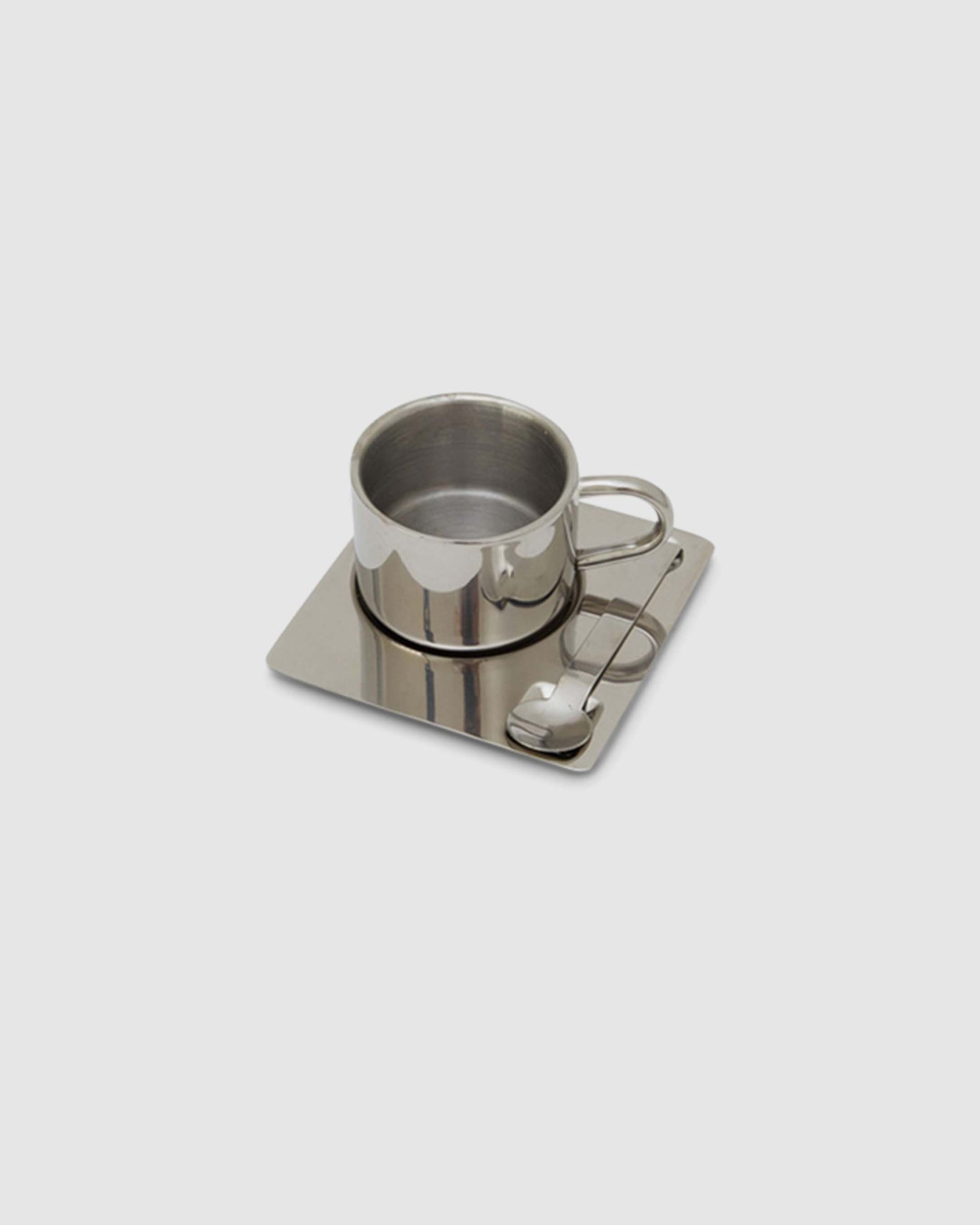 Stainless Steel Espresso Cup With Square Saucer And Spoon