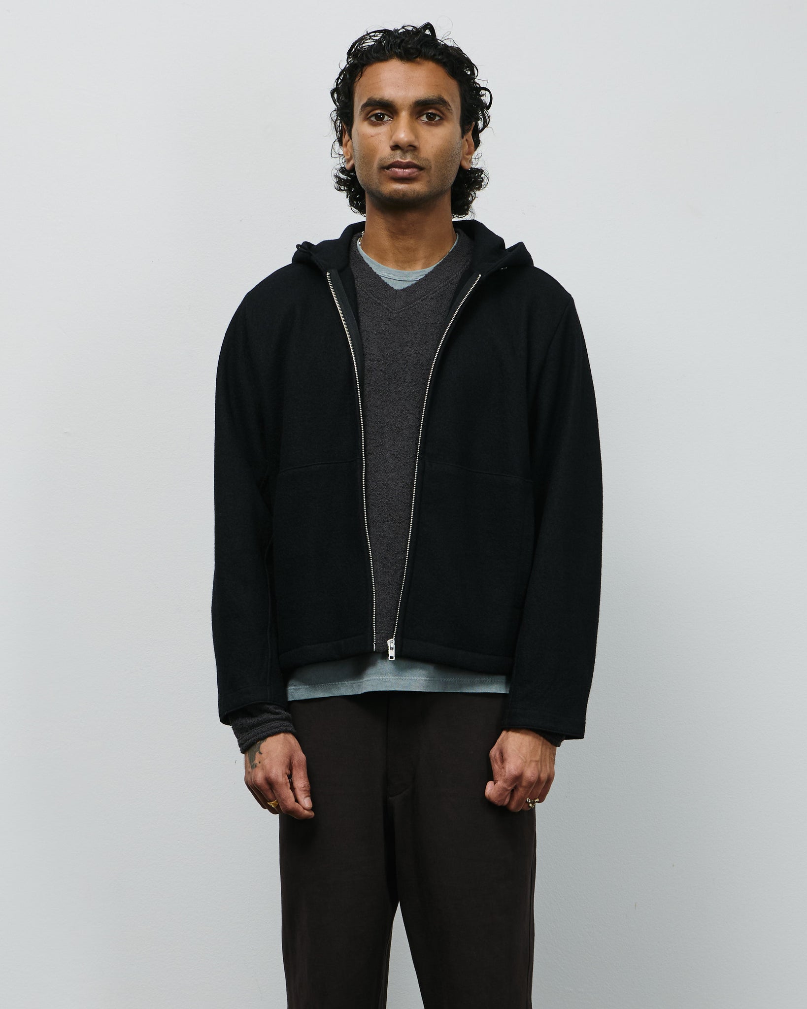 Wool Zip Hoodie - Black