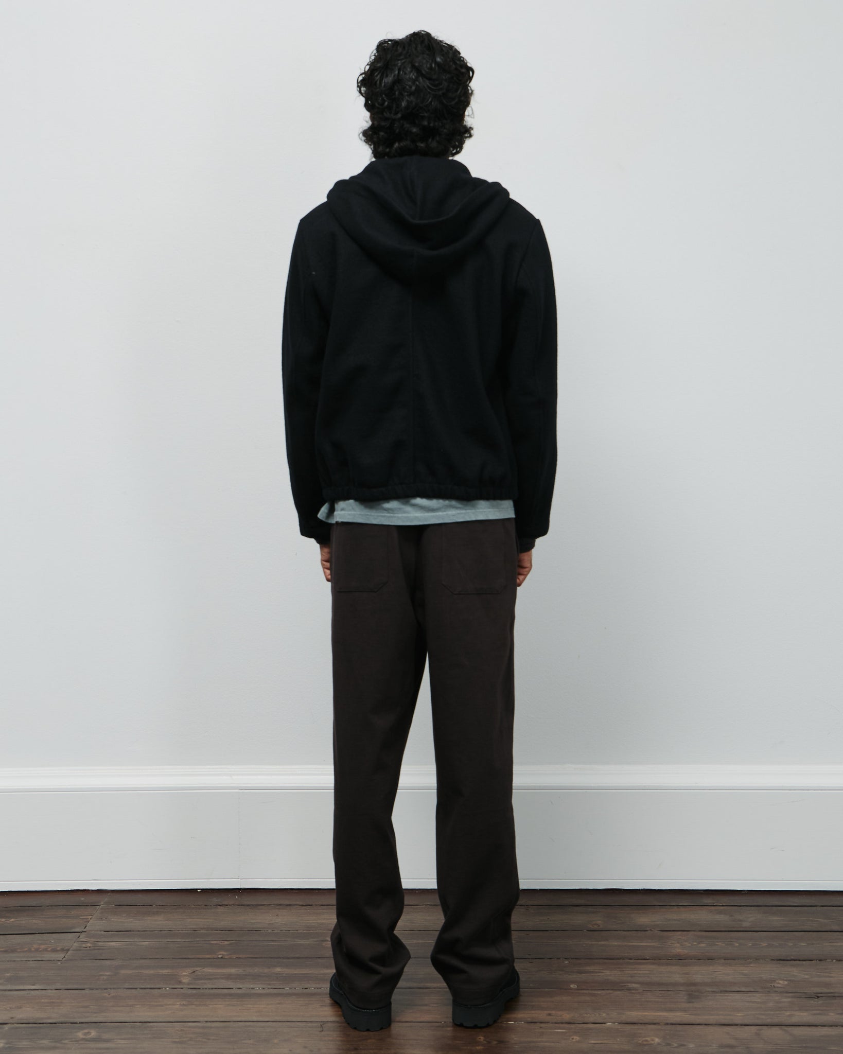 Wool Zip Hoodie - Black