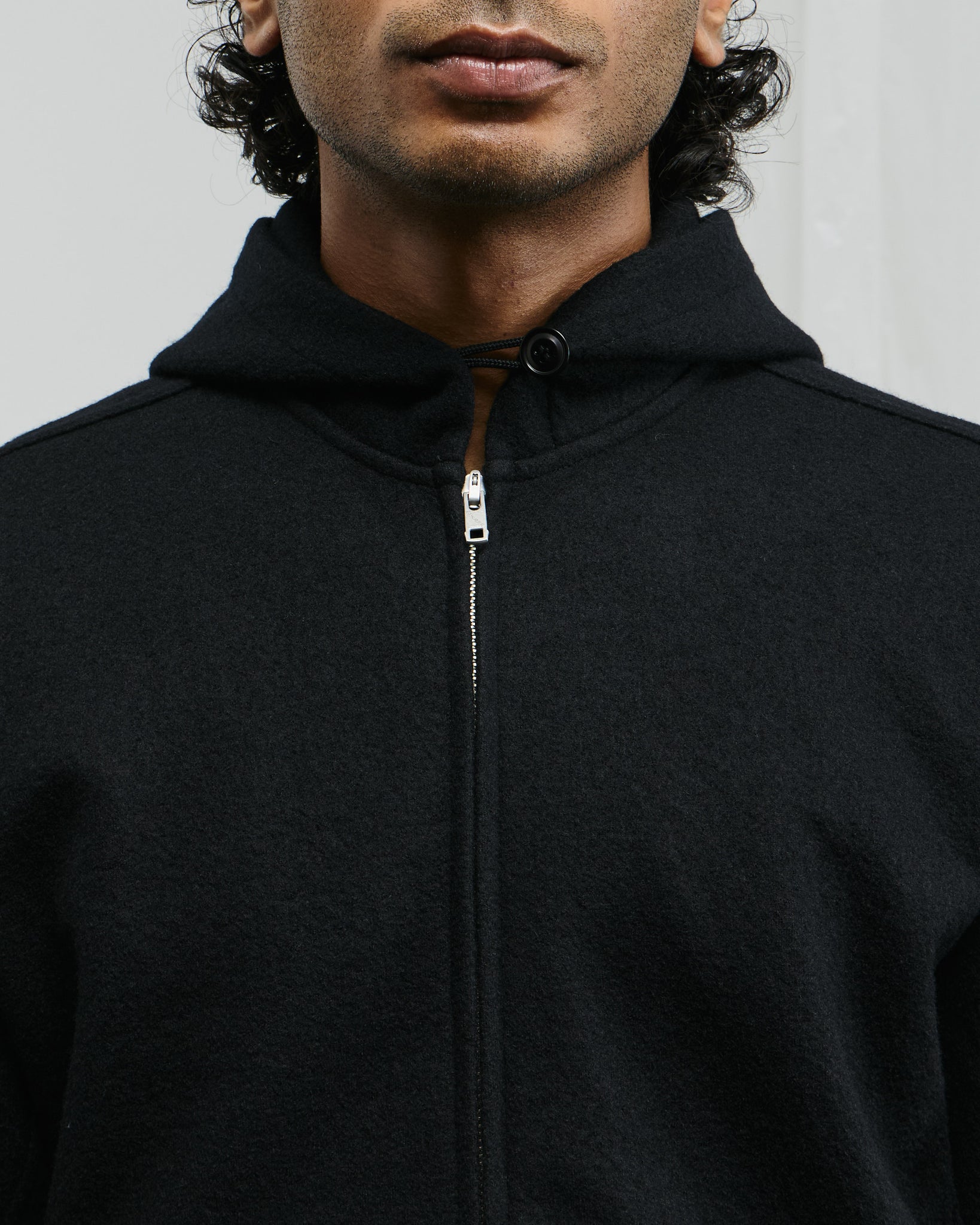 Wool Zip Hoodie - Black