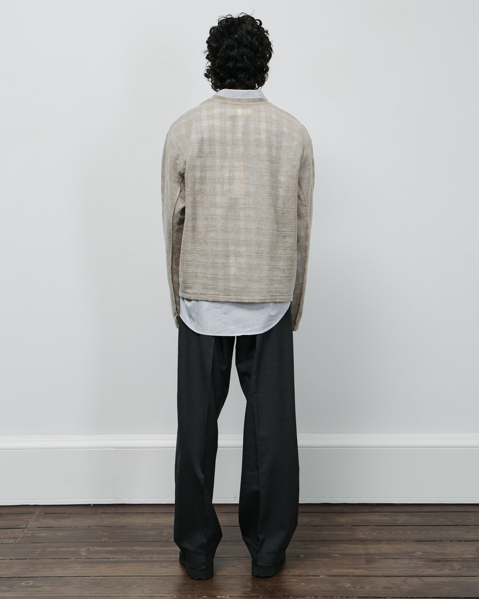 Round Neck Sweater - Beige Gauze Check