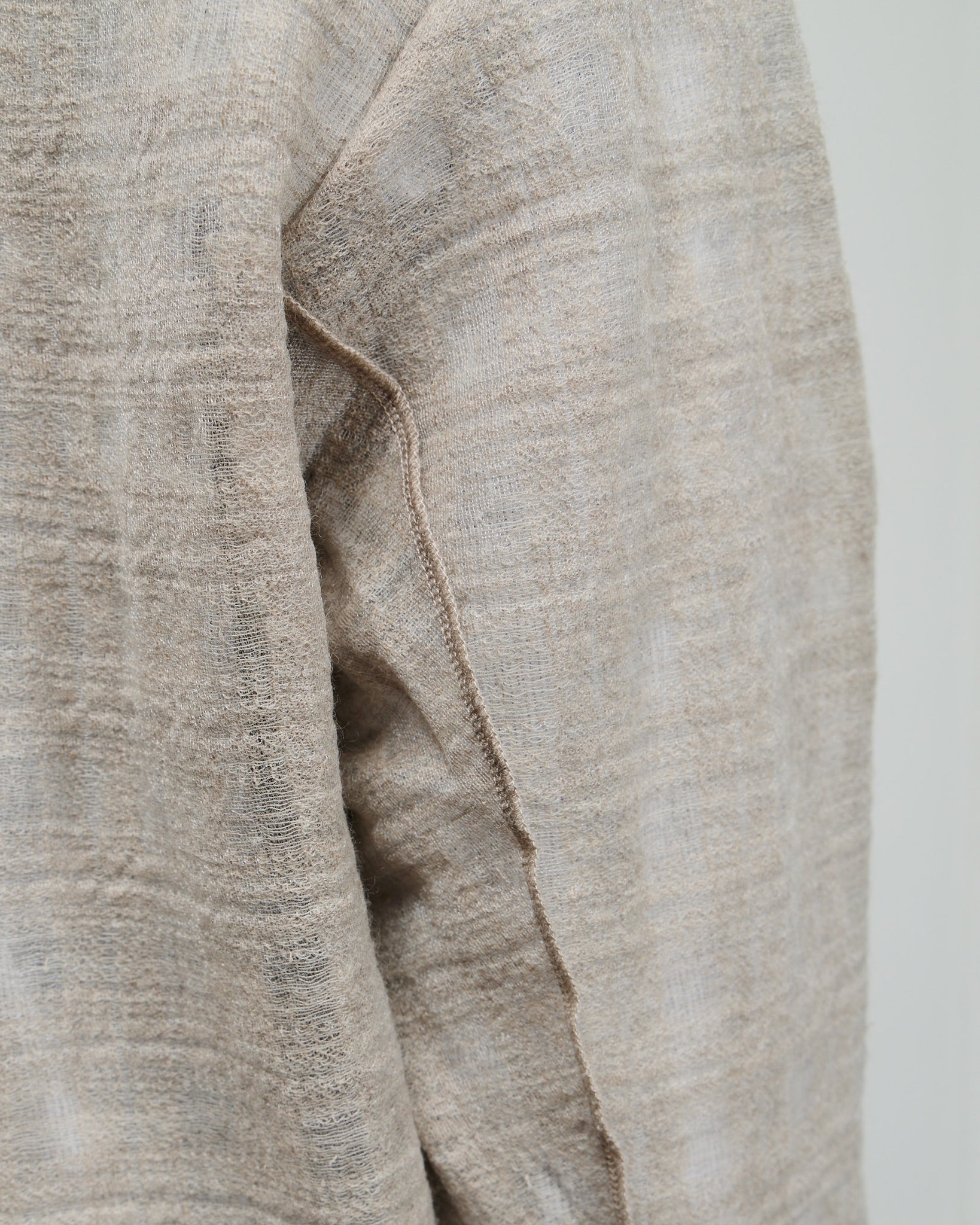 Round Neck Sweater - Beige Gauze Check