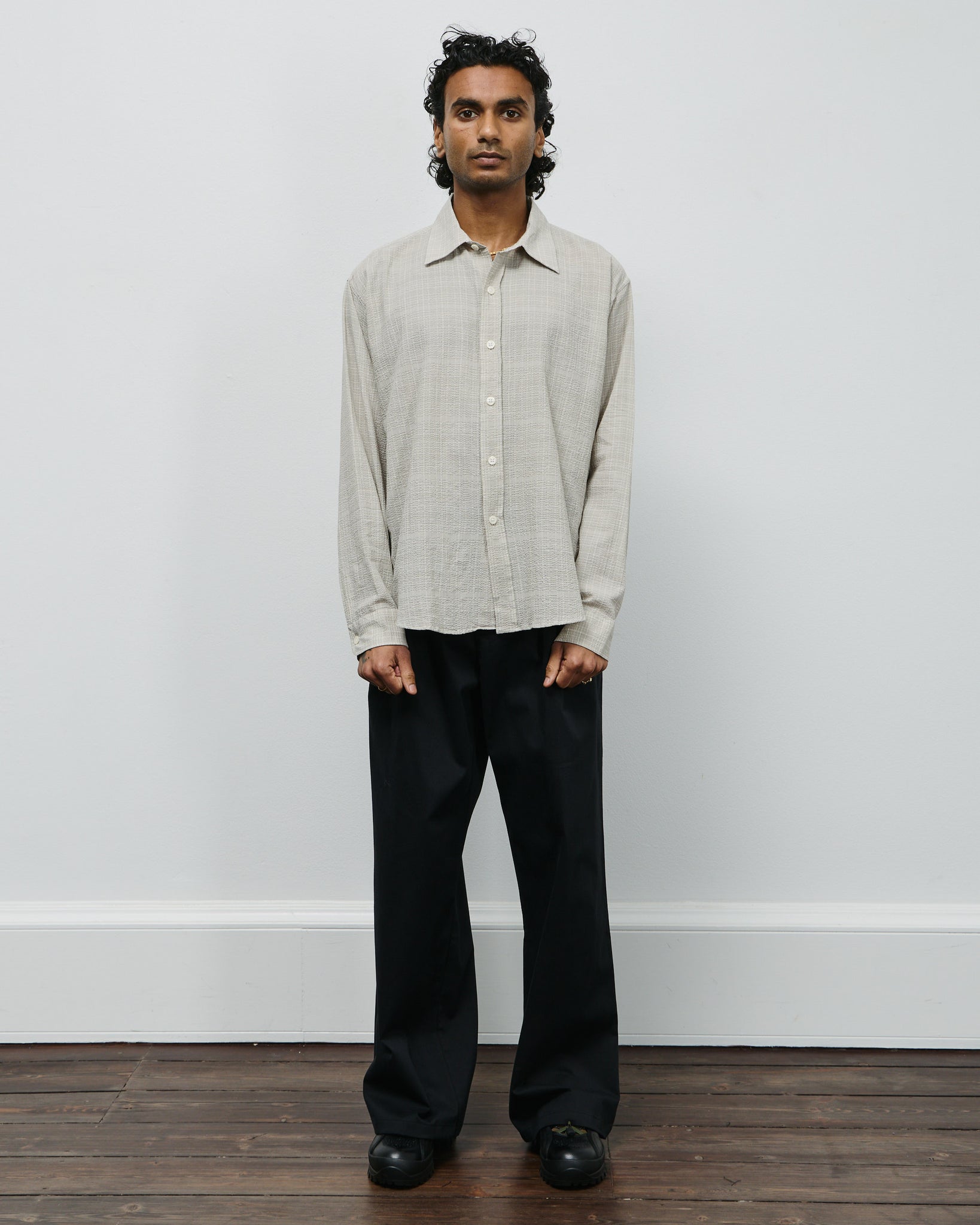 Vacation Shirt - Chalk Seersucker Check