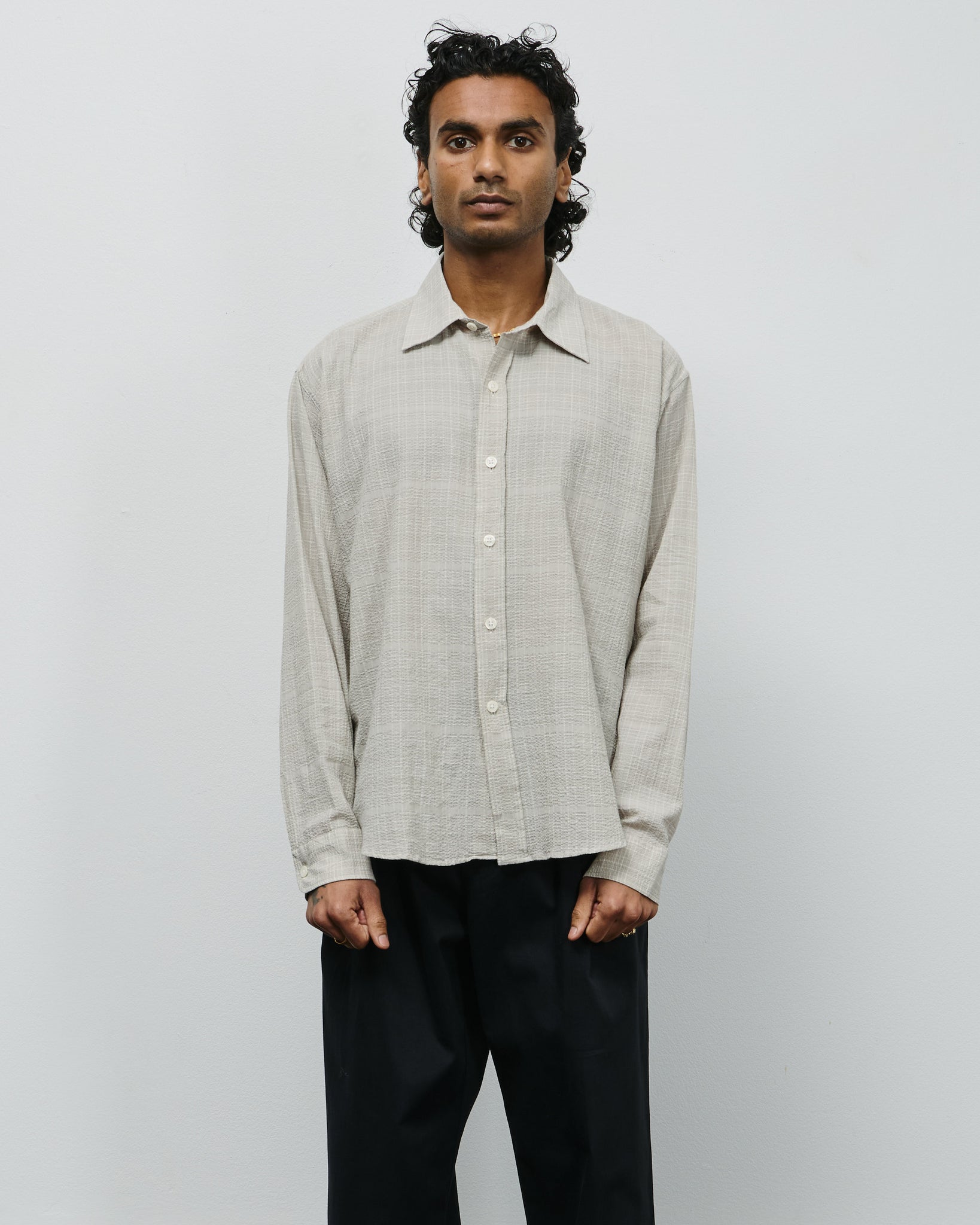 Vacation Shirt - Chalk Seersucker Check