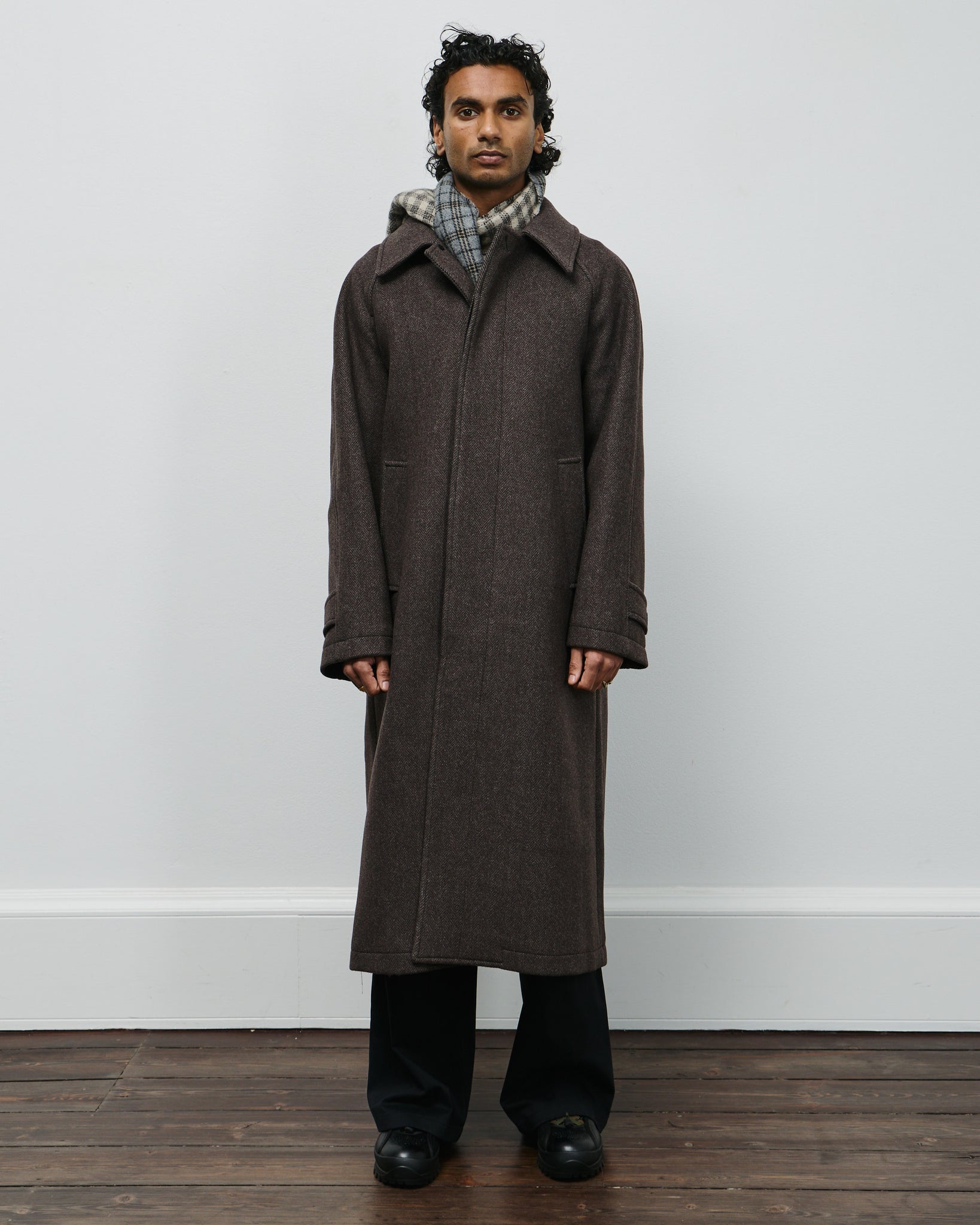 Installation Coat - Brown Herringbone Recycled Wool