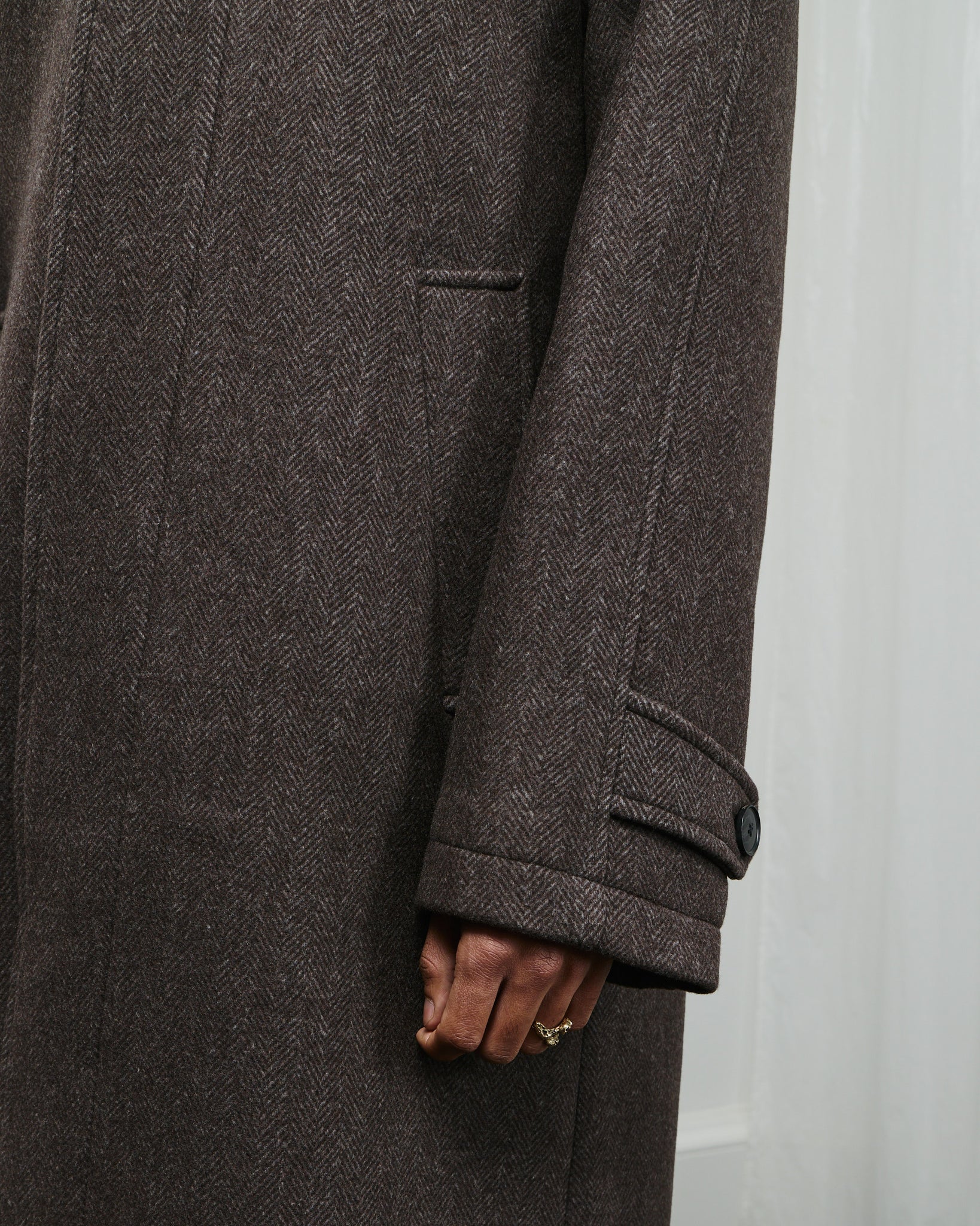 Installation Coat - Brown Herringbone Recycled Wool