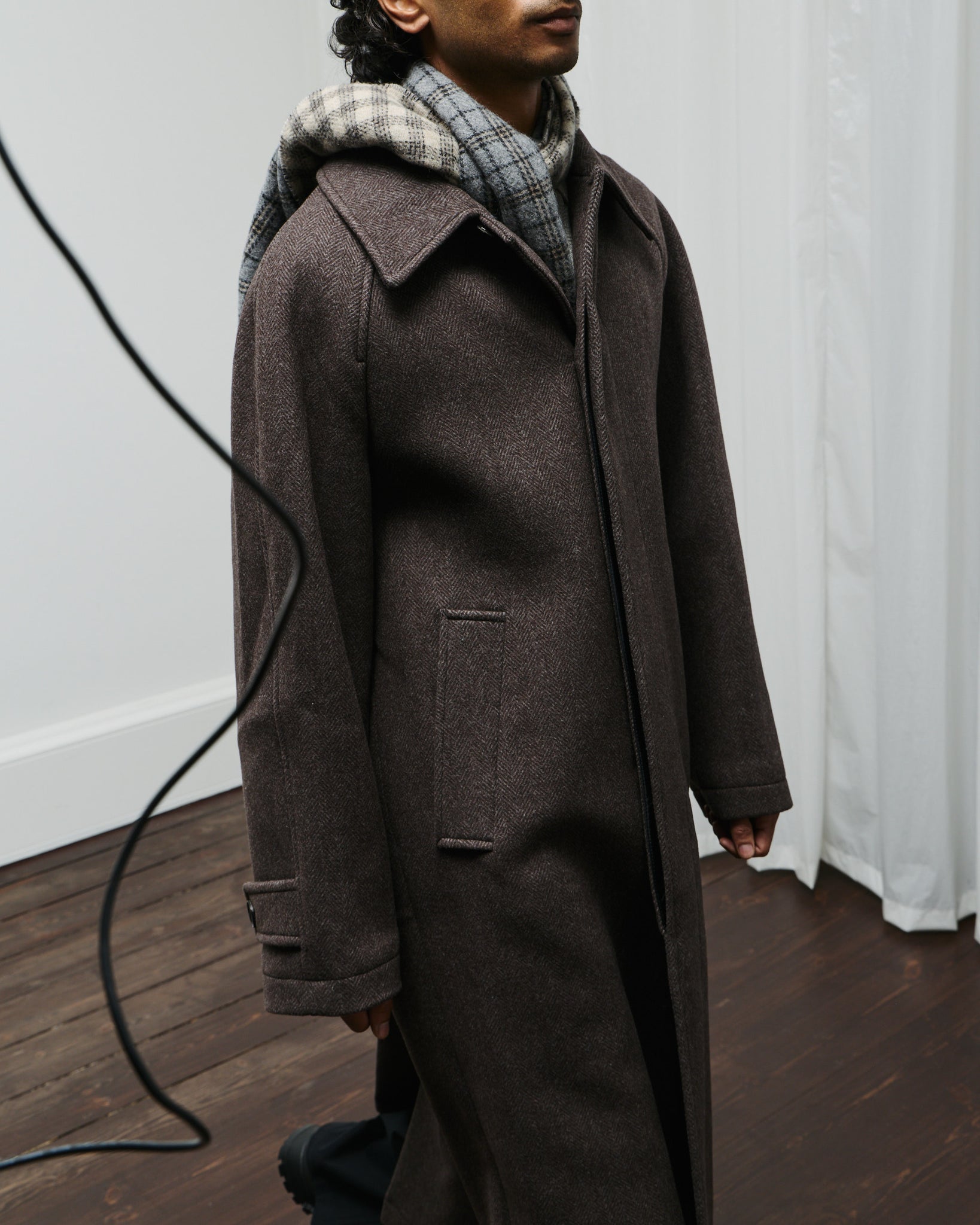 Installation Coat - Brown Herringbone Recycled Wool