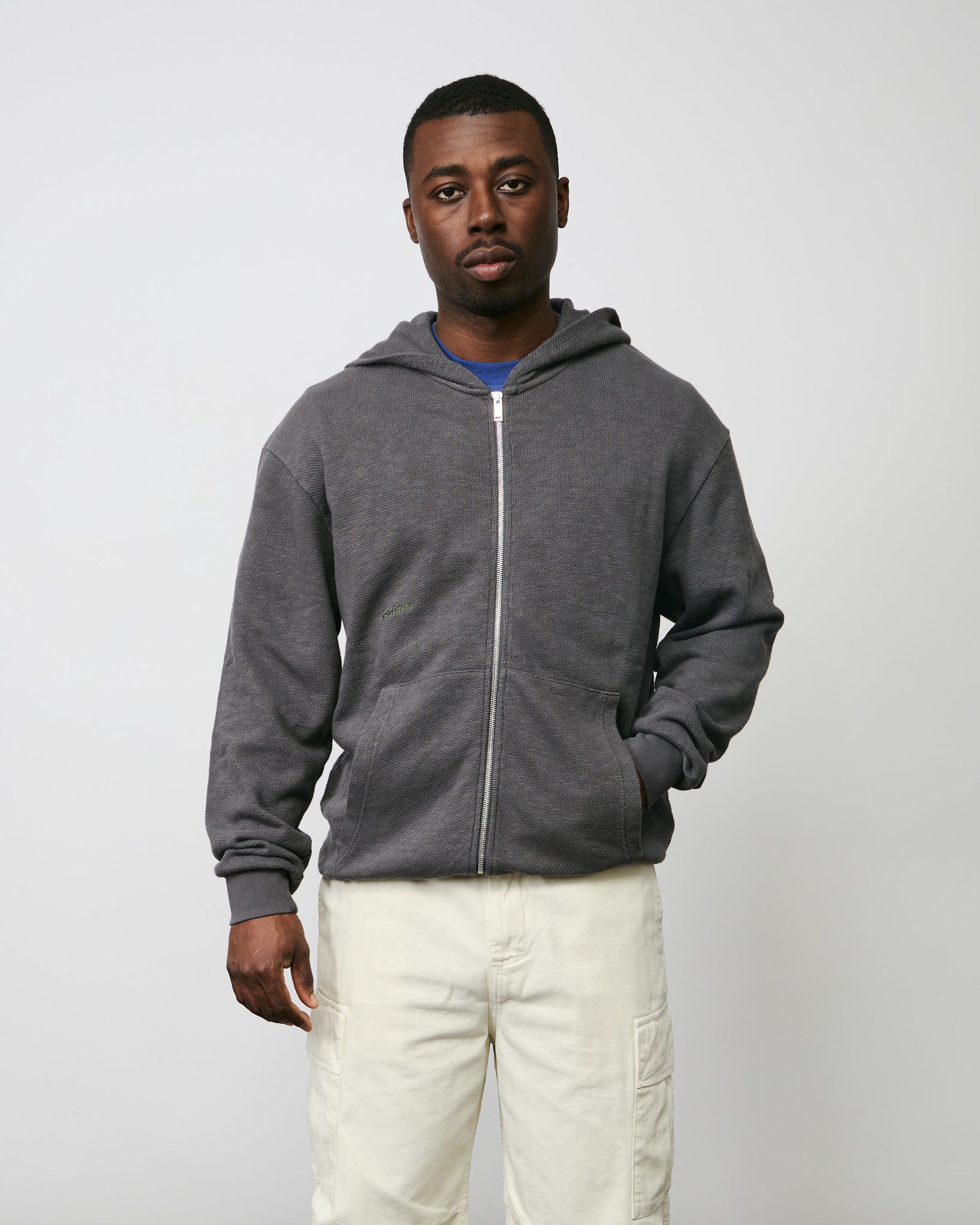 Waffle Zip Hooded Sweatshirt - Charcoal