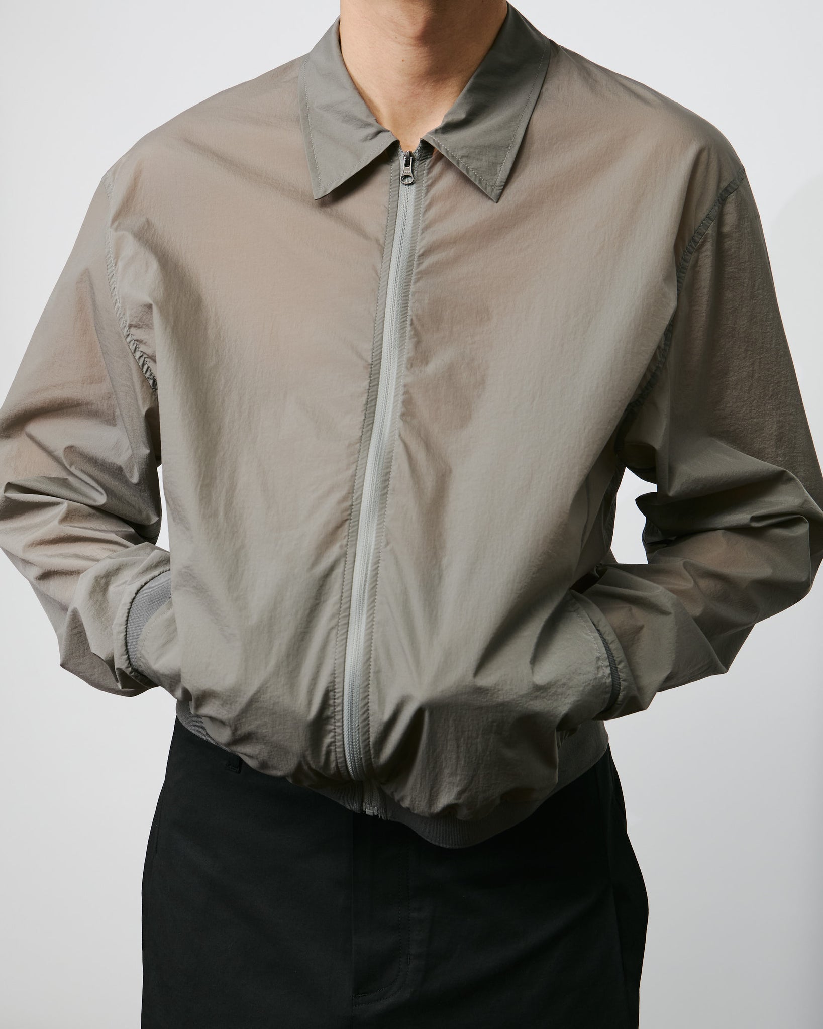 Sheer Zip-up Shirt - Grey