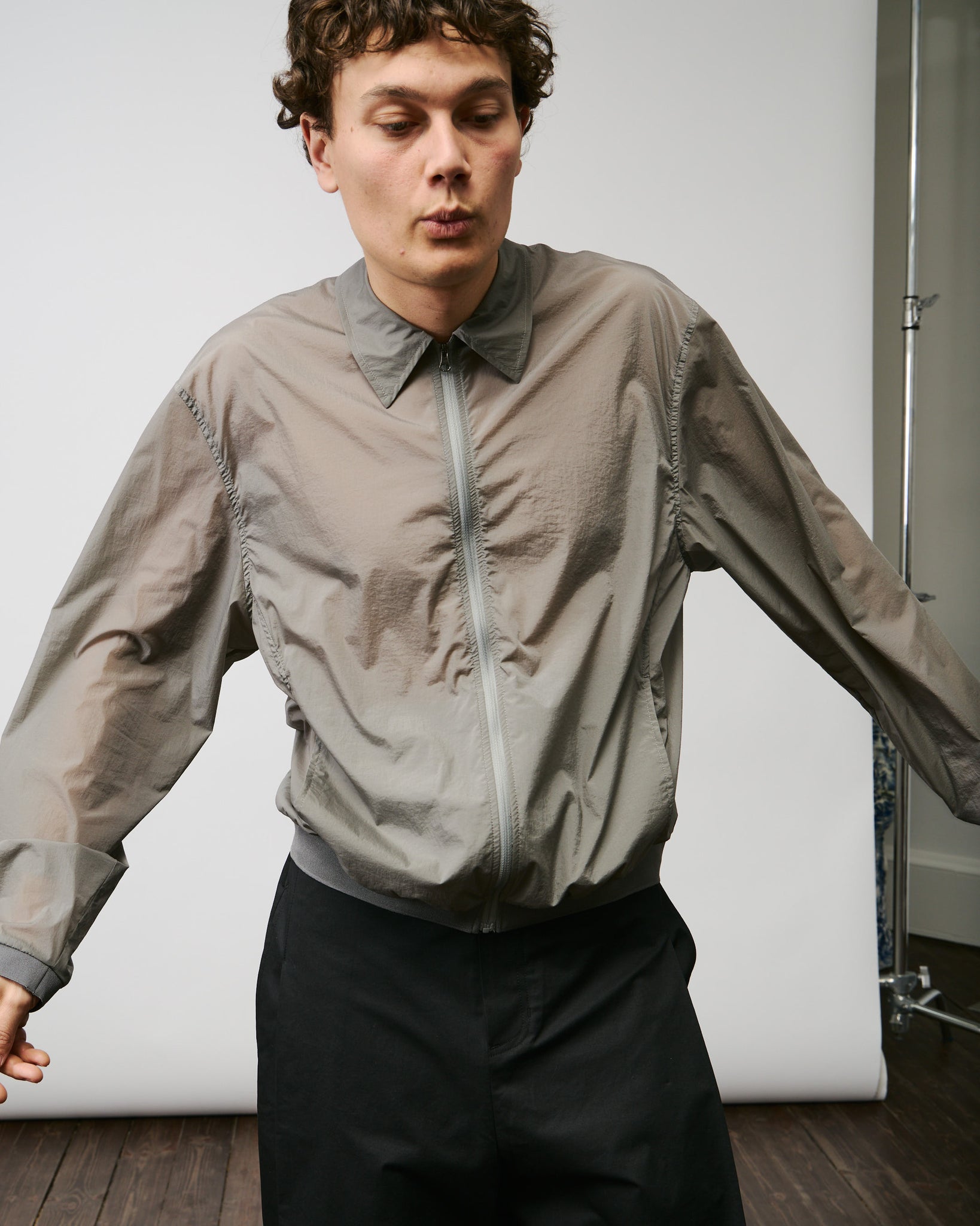 Sheer Zip-up Shirt - Grey