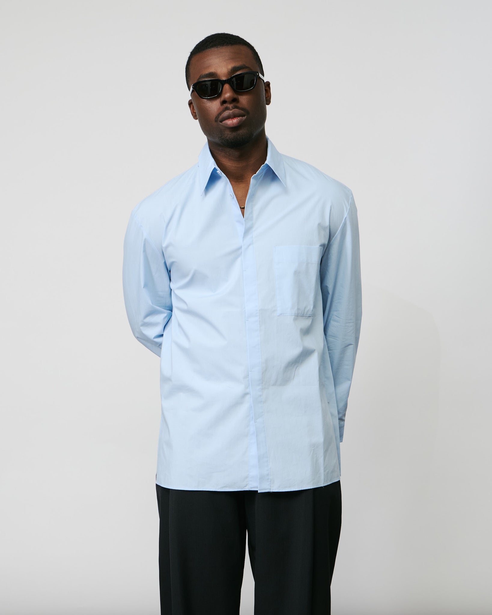 Square Pocket Oversized Shirt - Light Blue