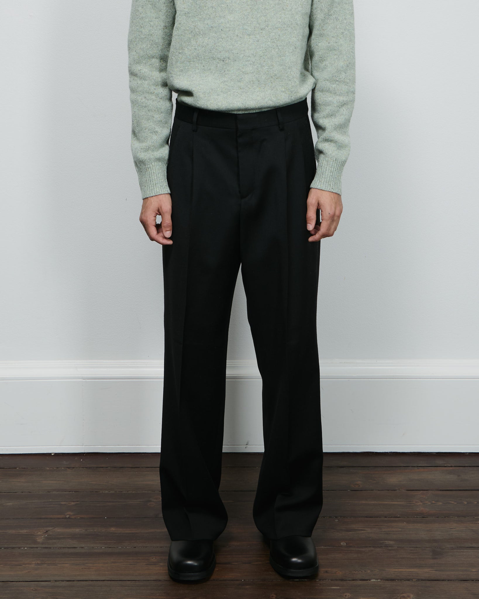 Wide Pleated Trouser - Black