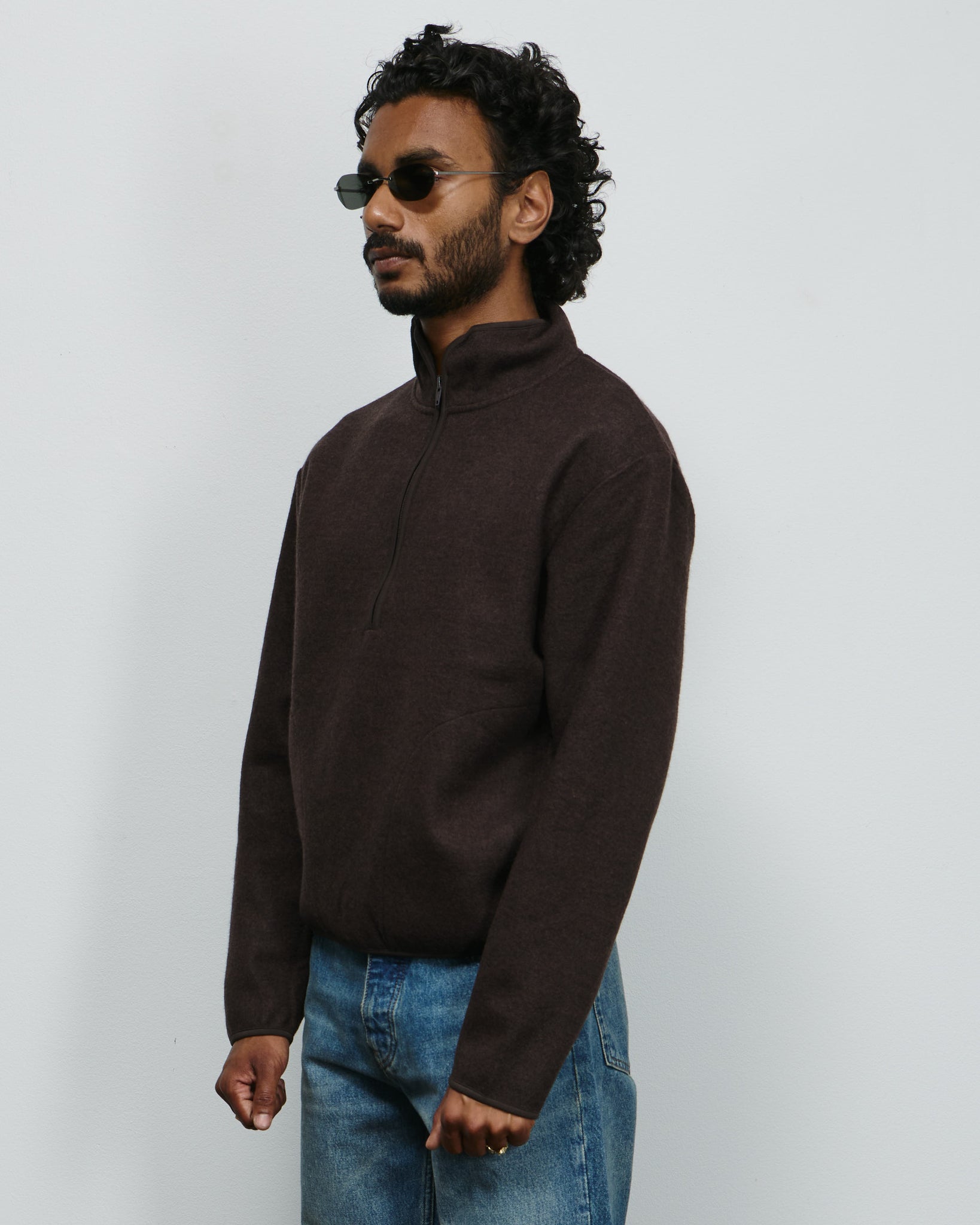 Wool Half Zip - Brown
