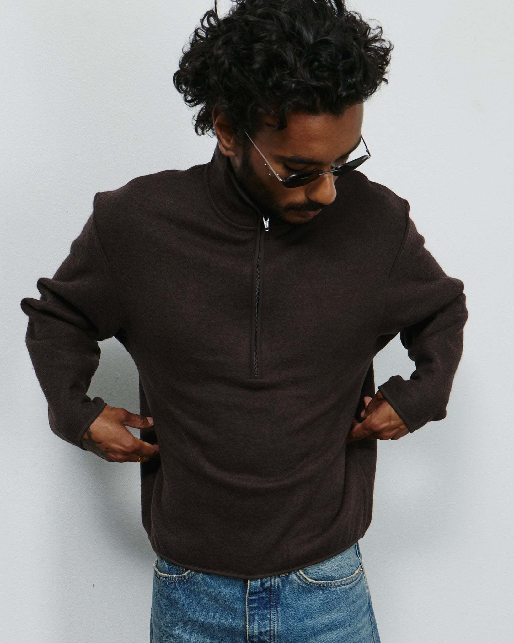Wool Half Zip - Brown