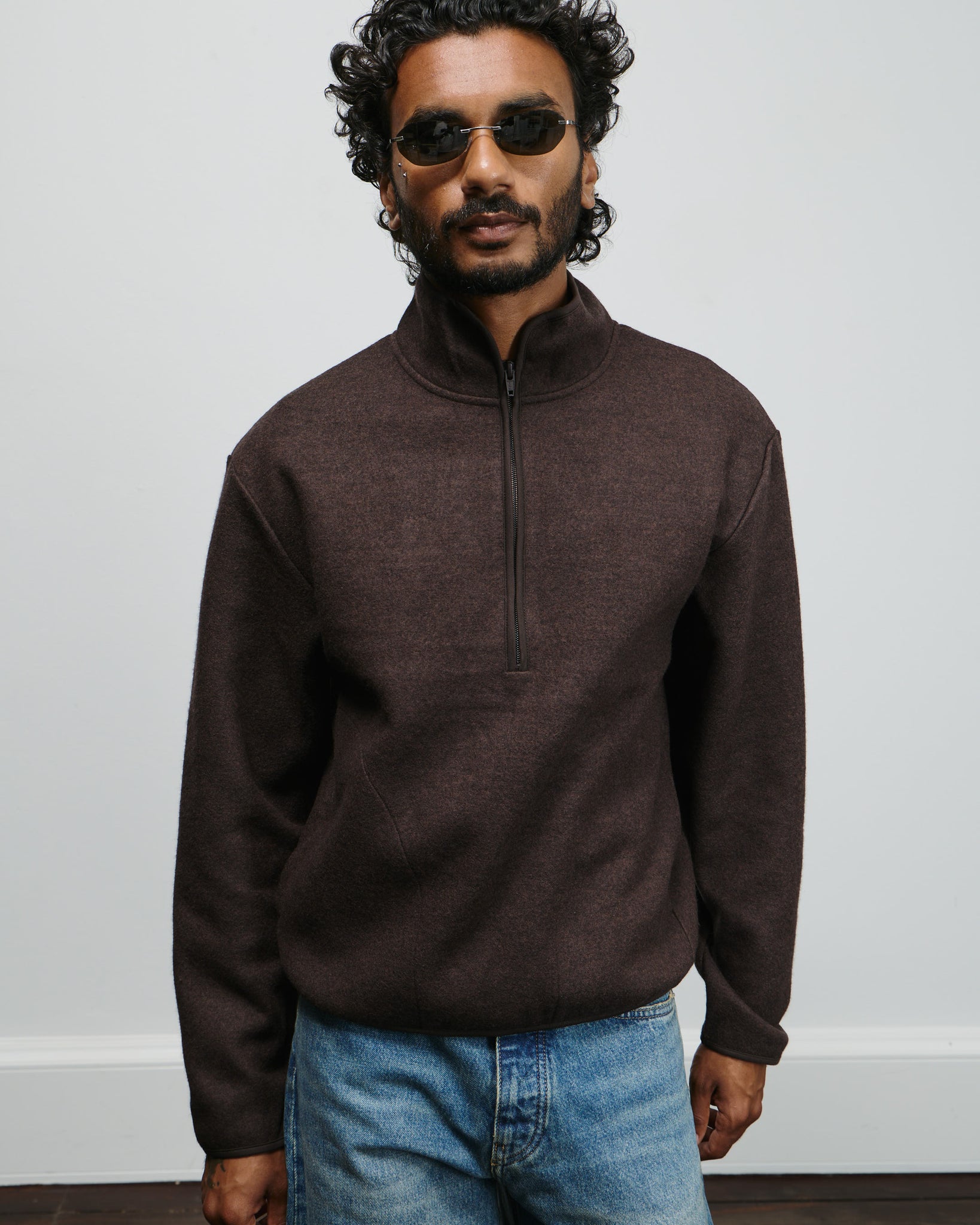 Wool Half Zip - Brown