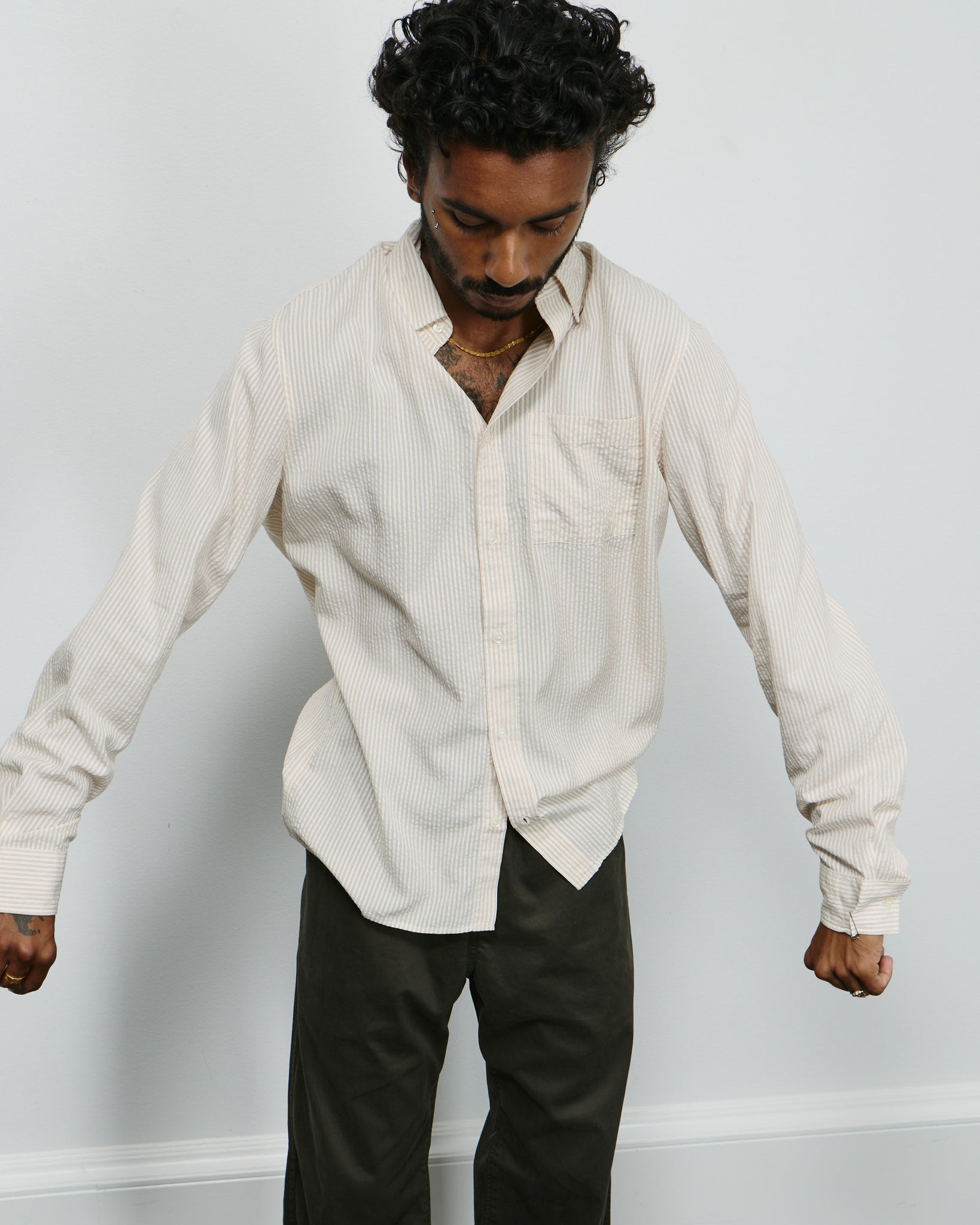 Another Shirt 1.0 - Ecru Brown Stripe