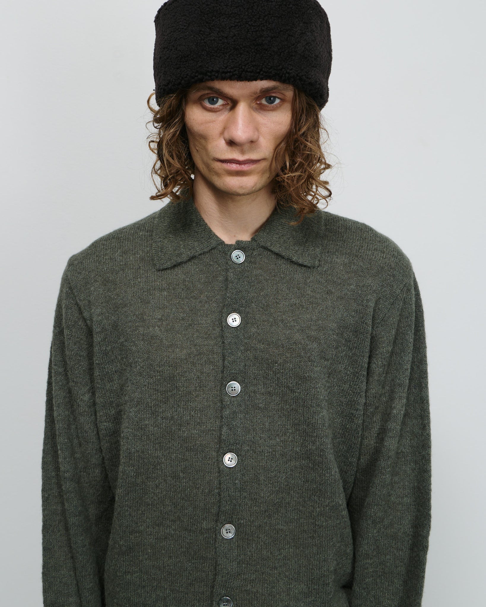 Evening Polo - Moss Green Fuzzy Alpaca