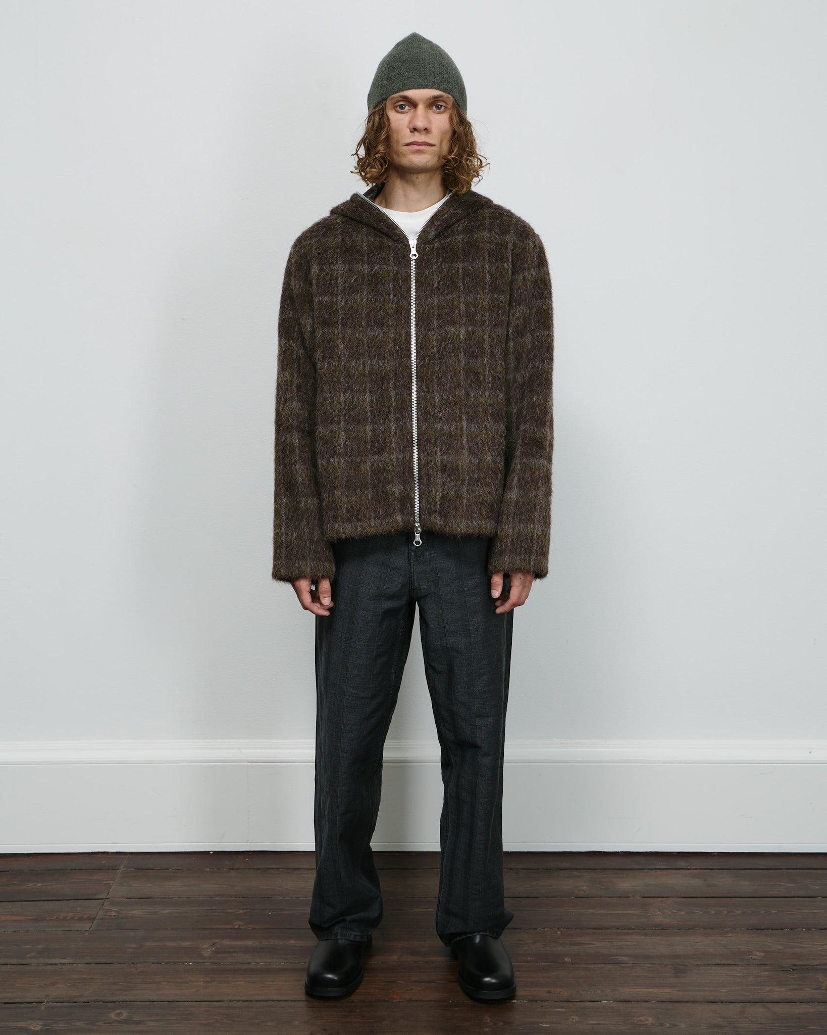 Full Zip Hood - Dorf Check Hairy Wool