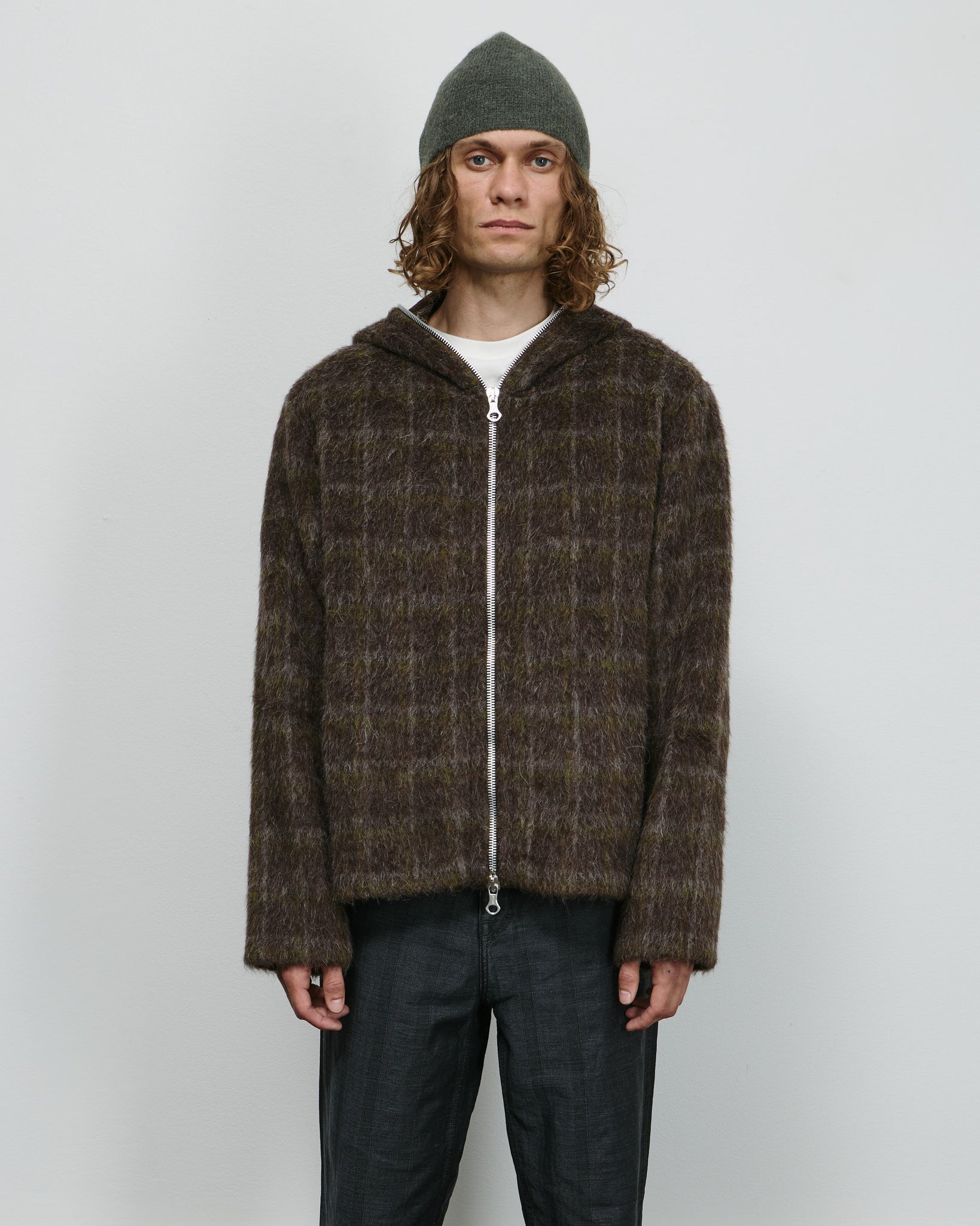 Full Zip Hood - Dorf Check Hairy Wool