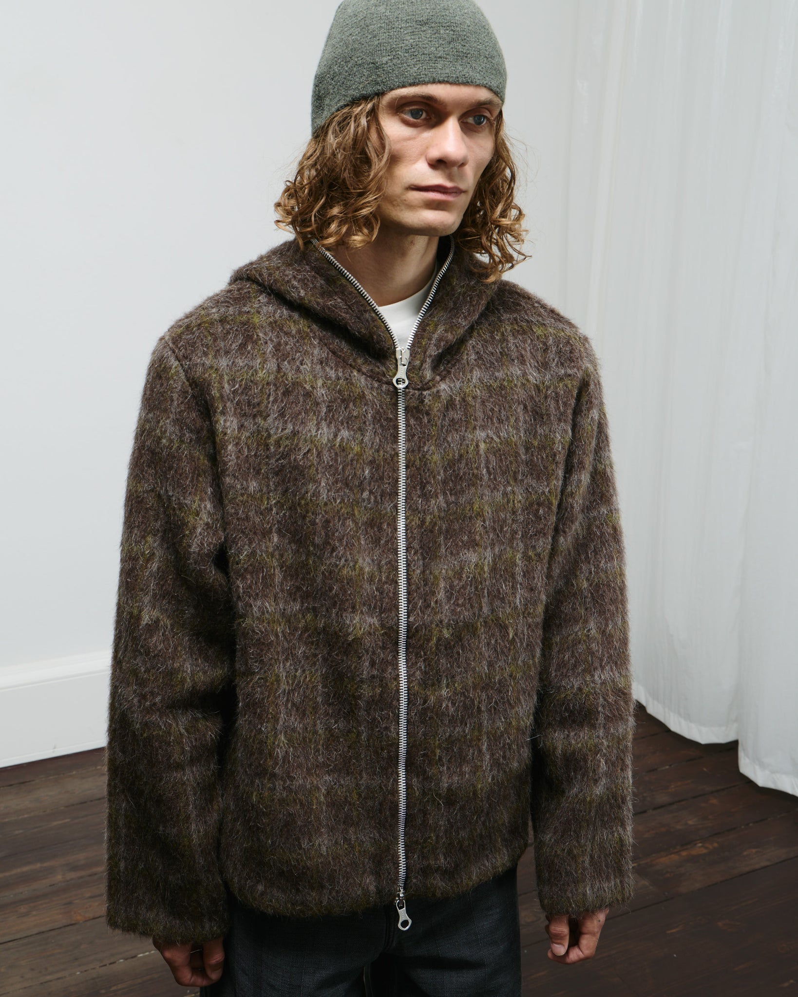 Full Zip Hood - Dorf Check Hairy Wool
