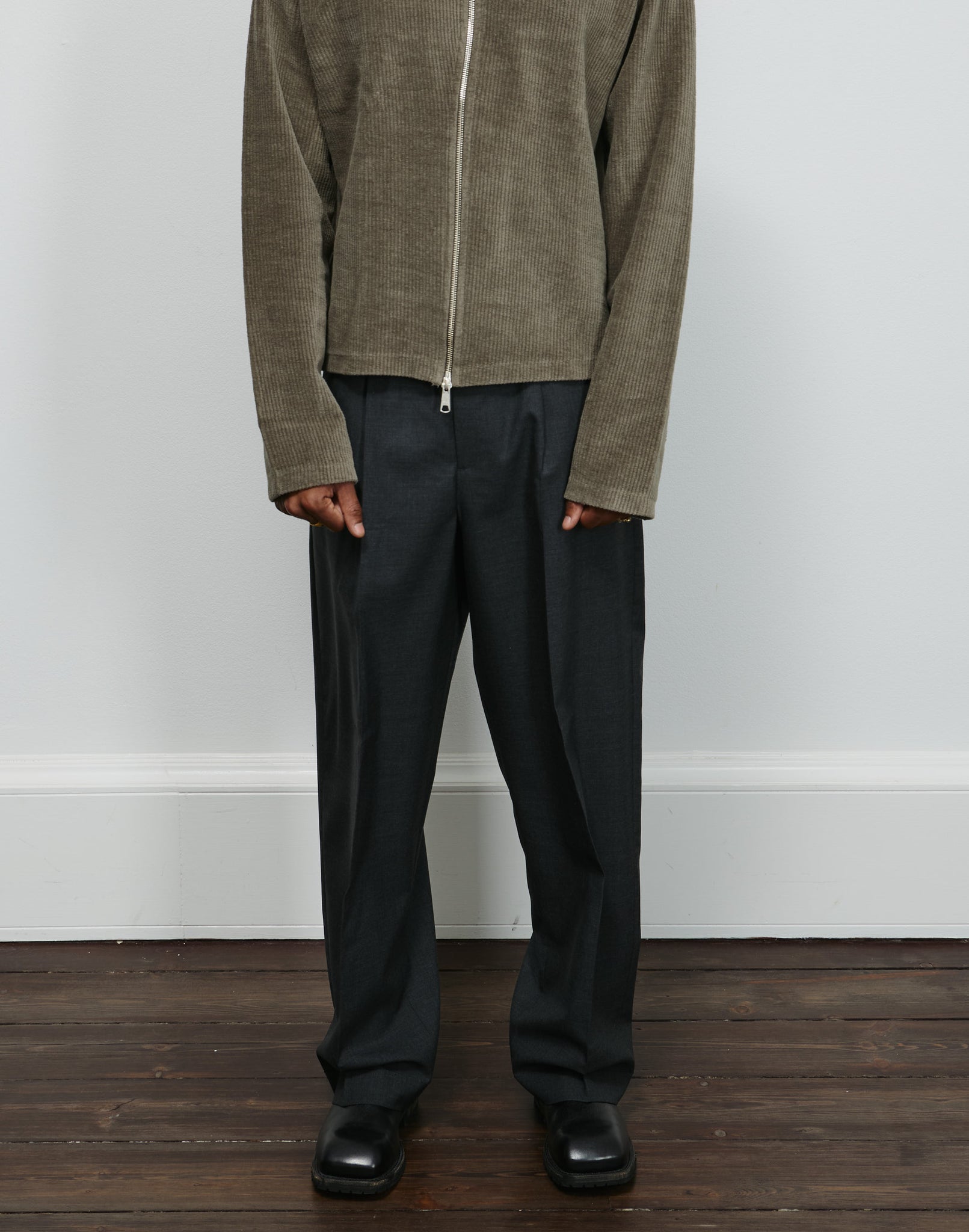 Patch Trousers - Grey Worsted Wool