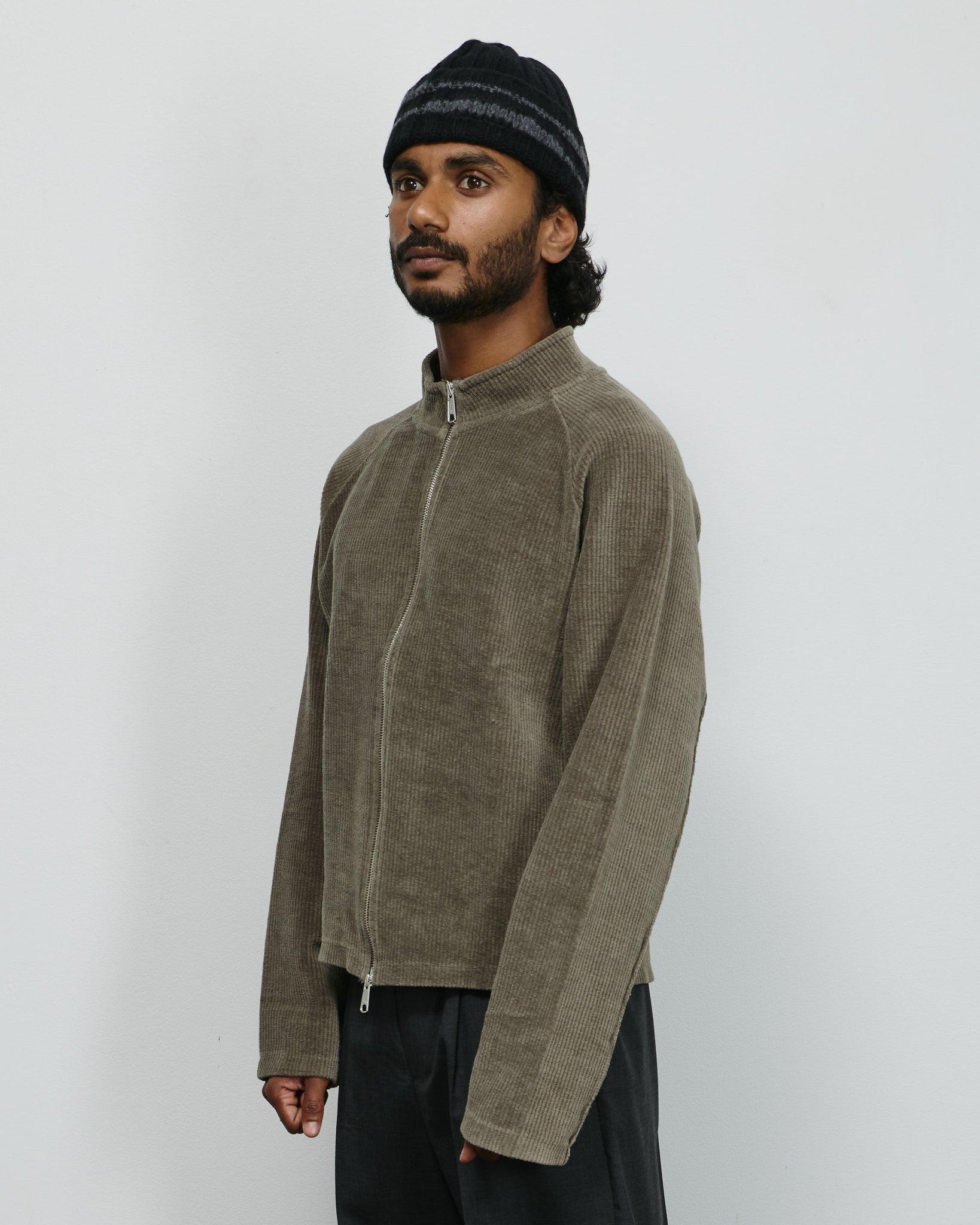 Leisure Zip Up - Faded Taupe Jersey Cord