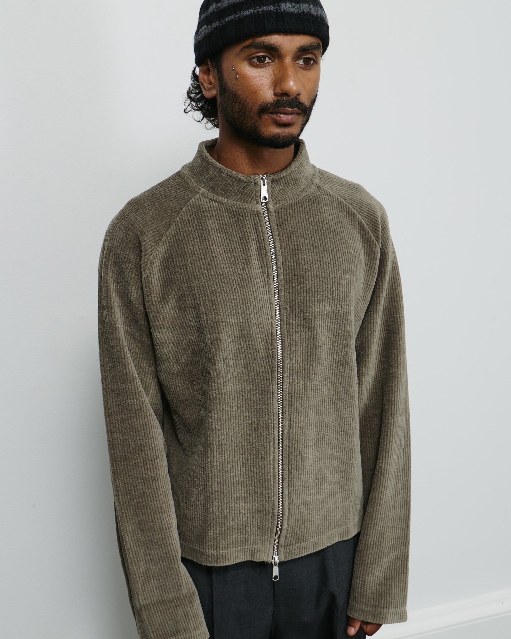 Leisure Zip Up - Faded Taupe Jersey Cord