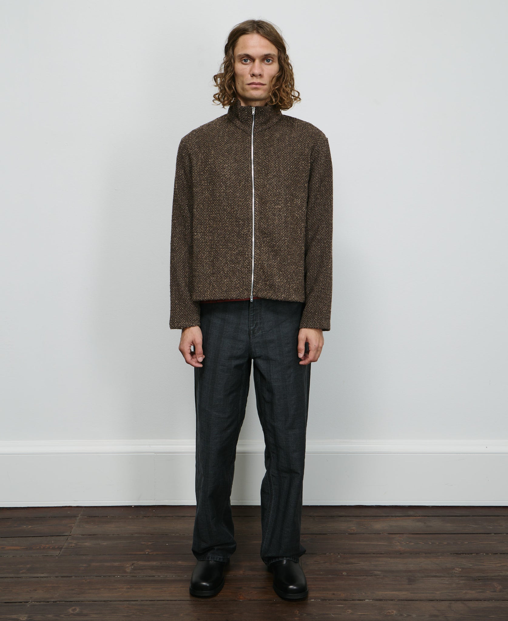 Skrunken Fullzip Polo - Brown Sparse Buckle Weave