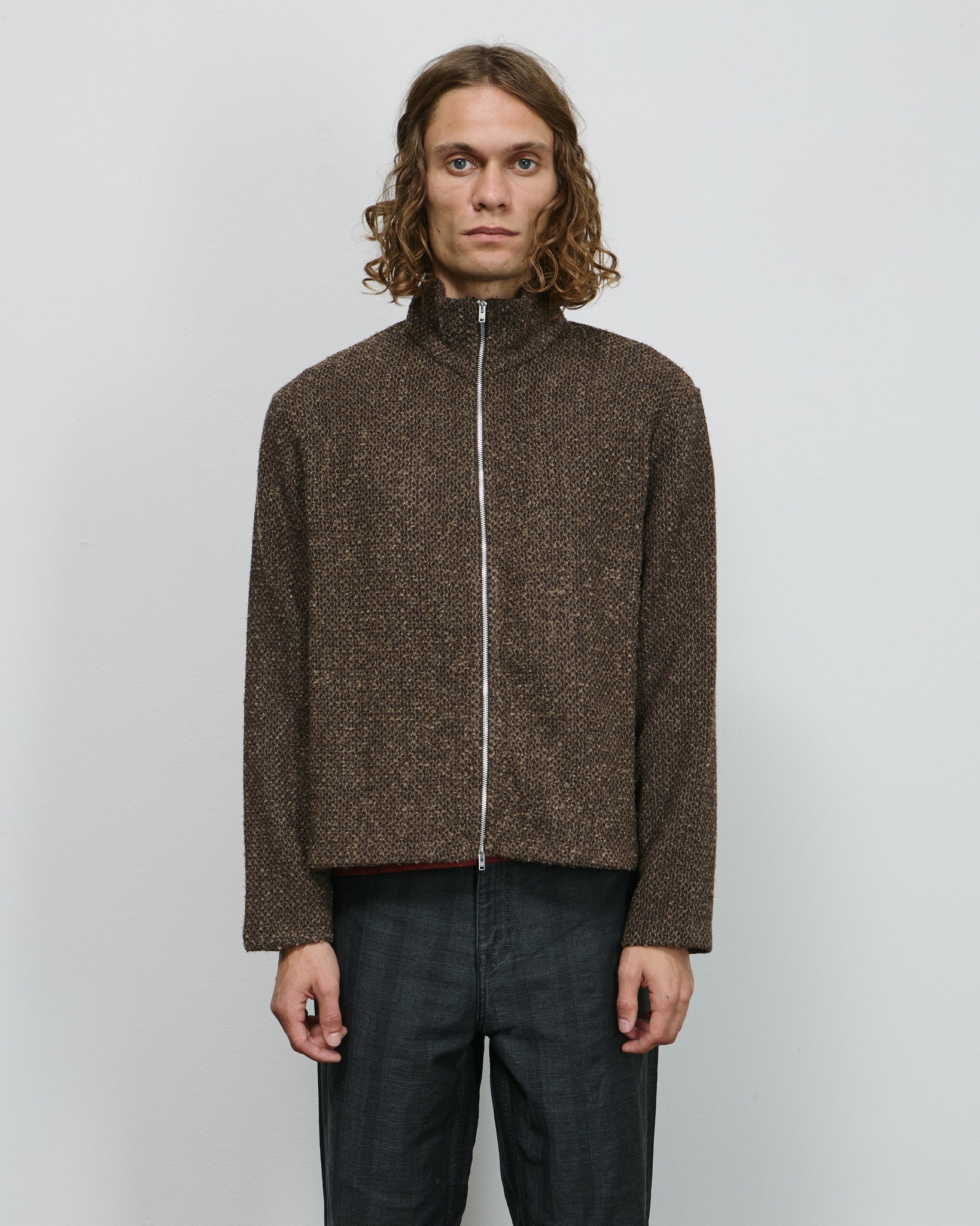 Skrunken Fullzip Polo - Brown Sparse Buckle Weave