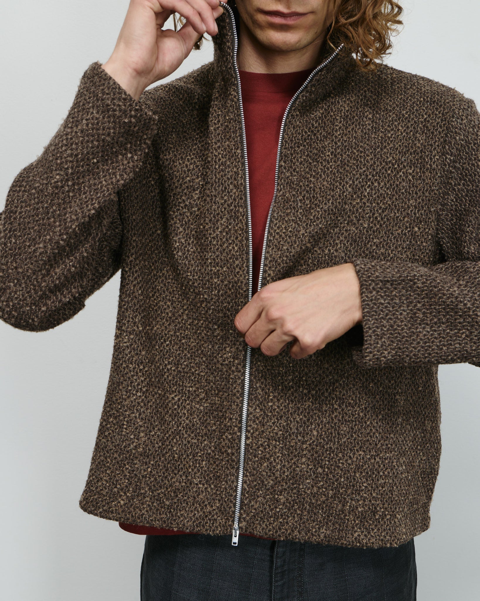 Skrunken Fullzip Polo - Brown Sparse Buckle Weave