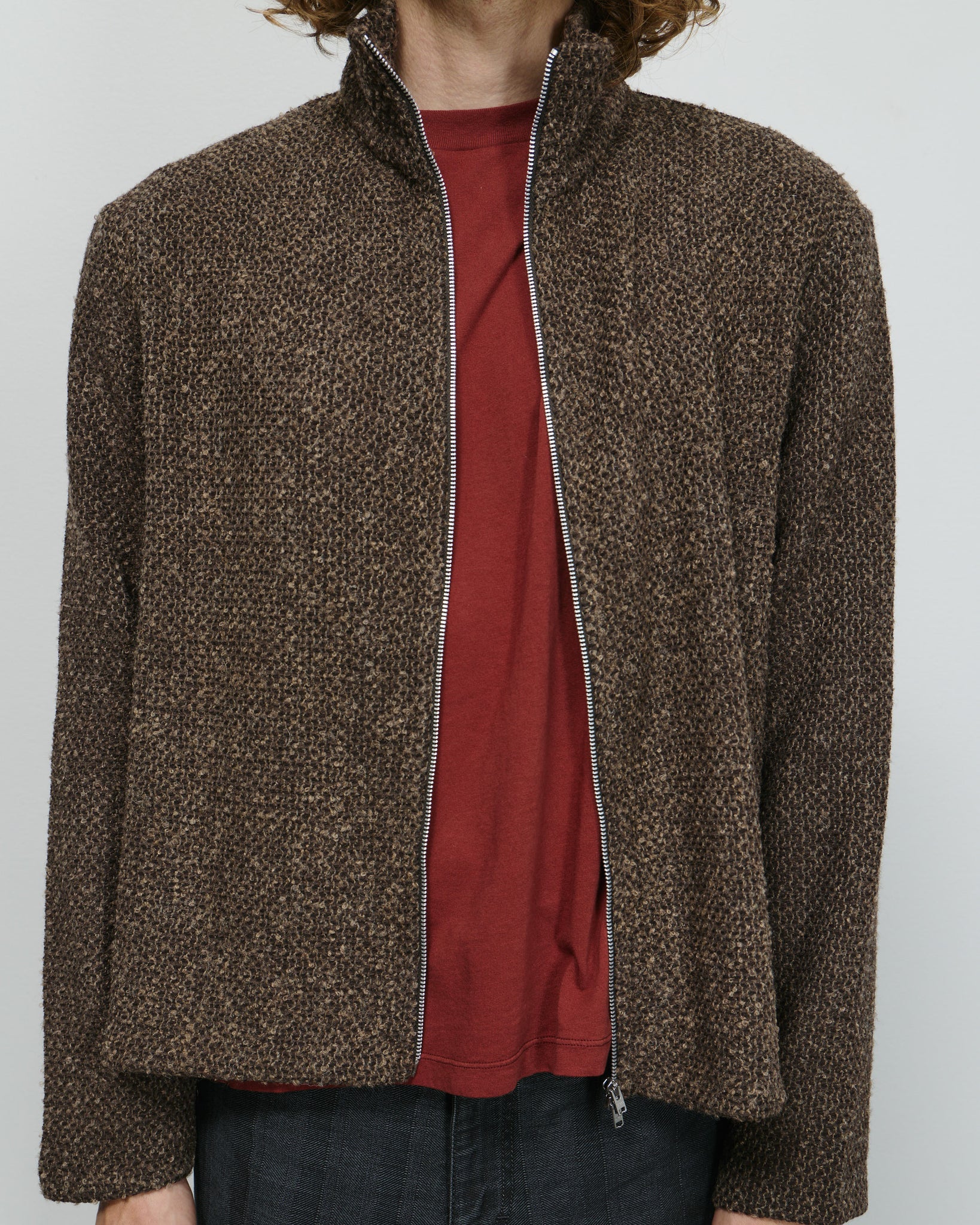 Skrunken Fullzip Polo - Brown Sparse Buckle Weave