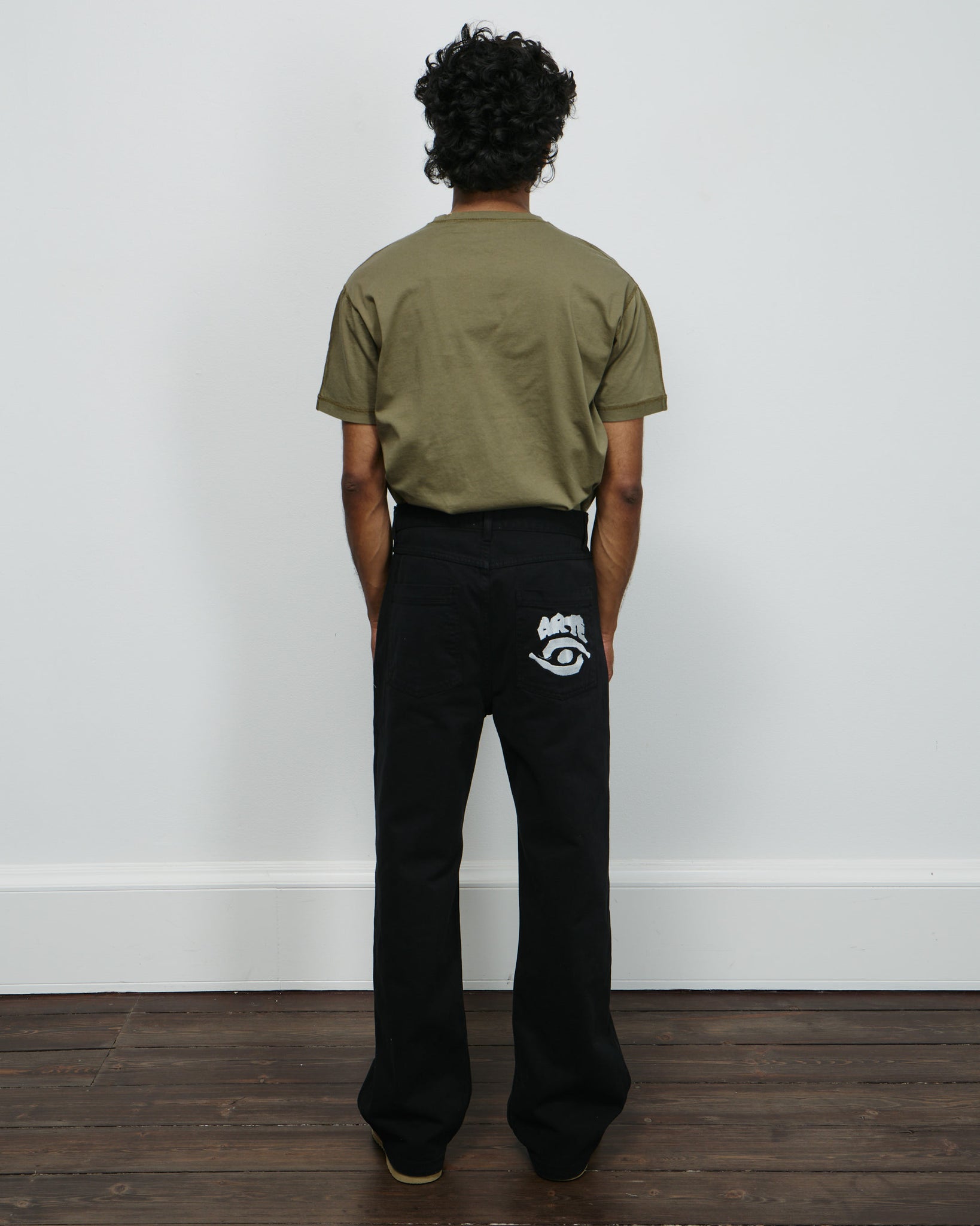 Back Pocket Graphic Pants - Black