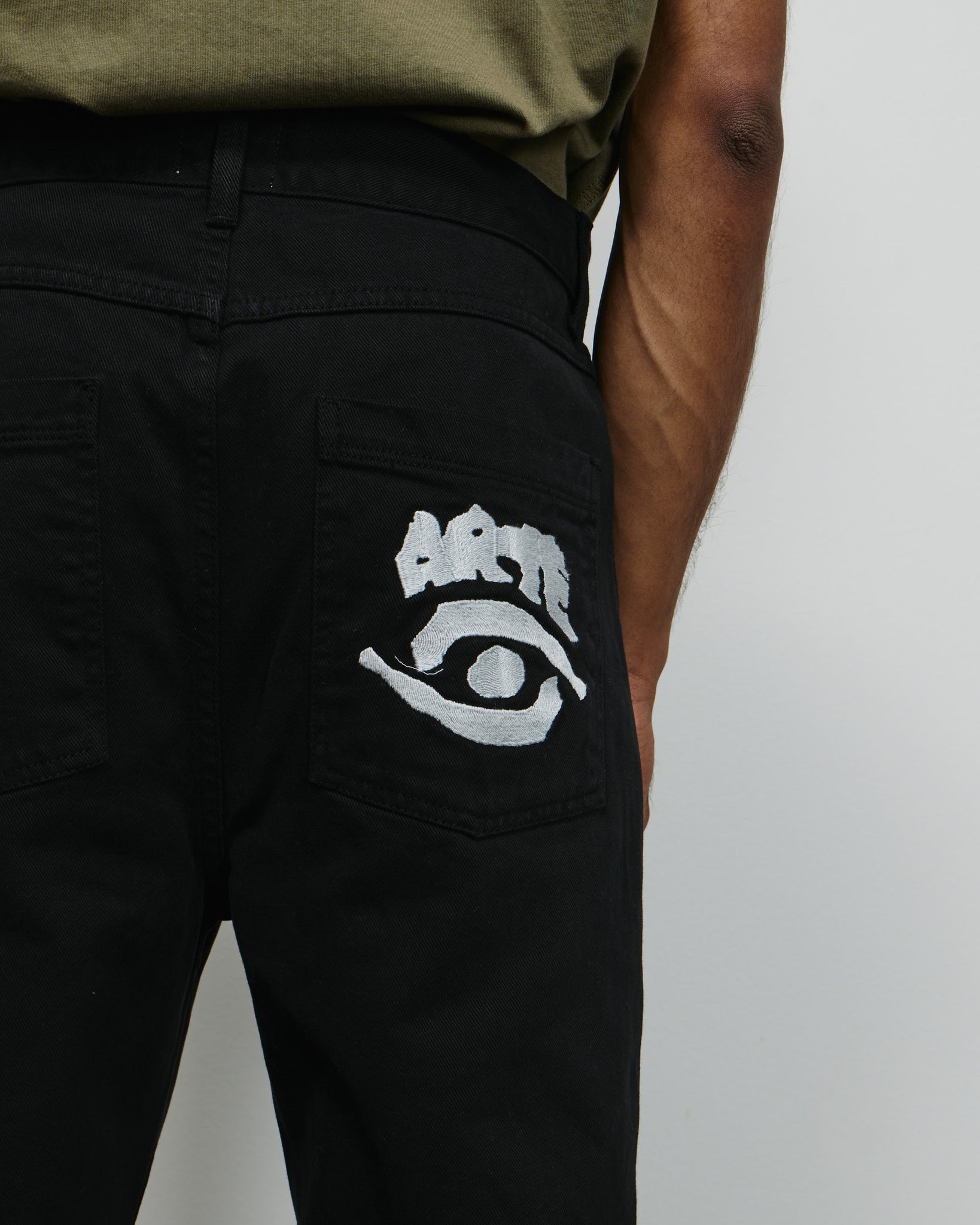 Back Pocket Graphic Pants - Black