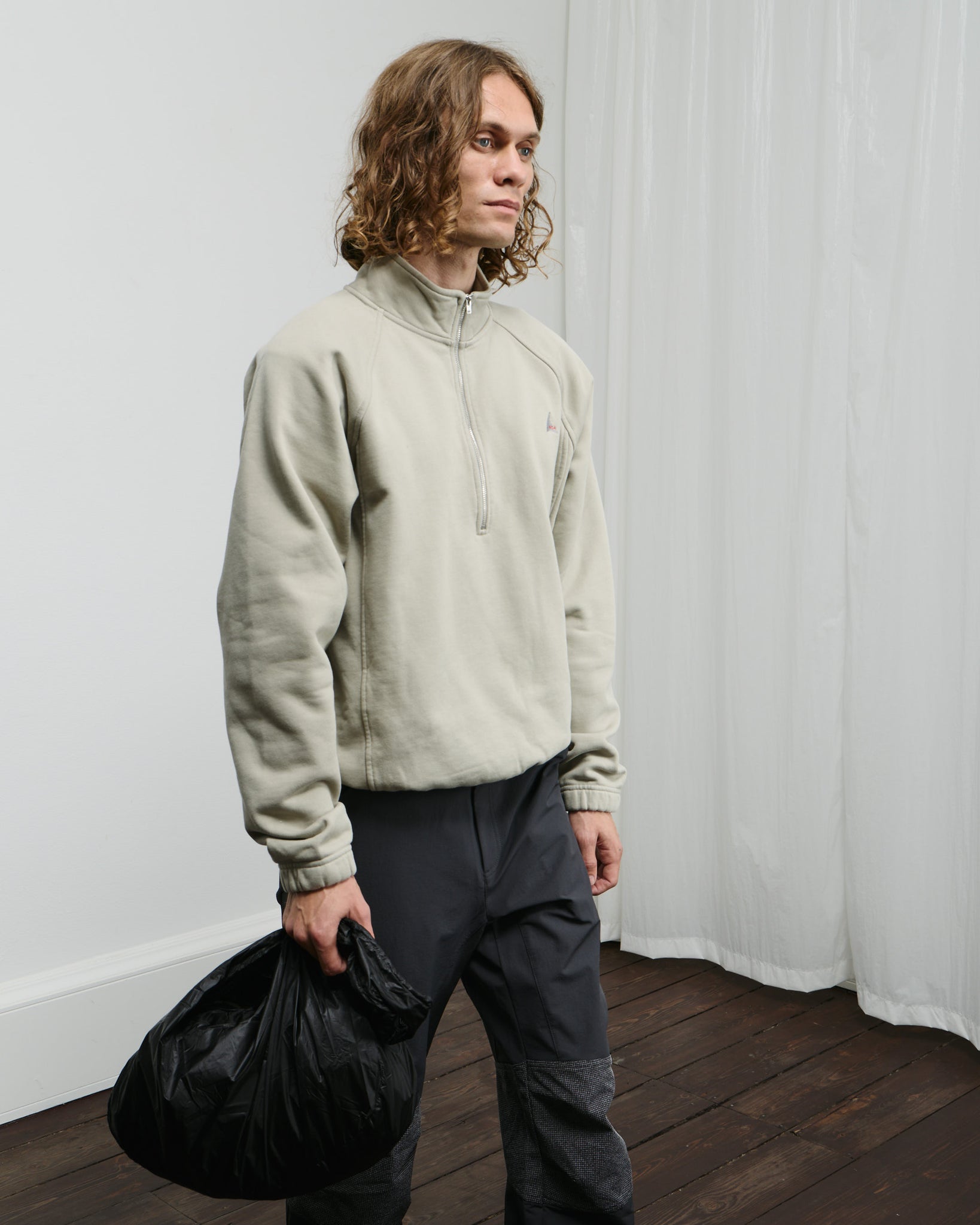 Logo 490gsm Heavy Half Zip - Light Grey