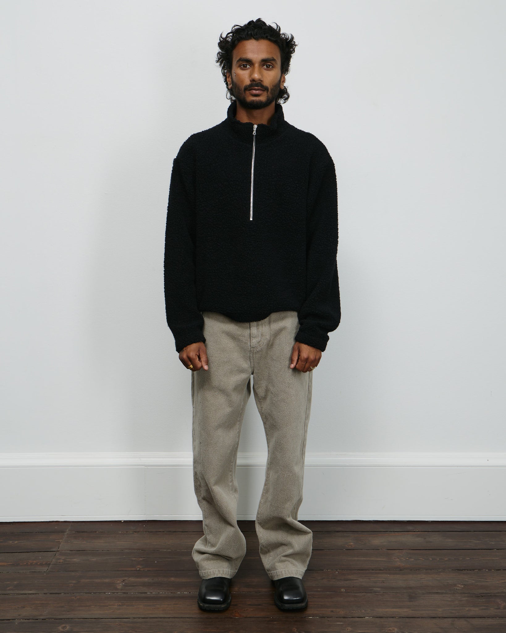 Common Half Zip Sweater - Black Fuzzy Fleece