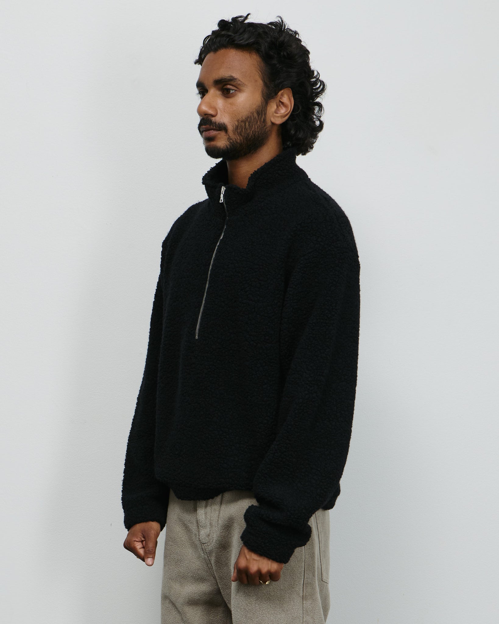 Common Half Zip Sweater - Black Fuzzy Fleece