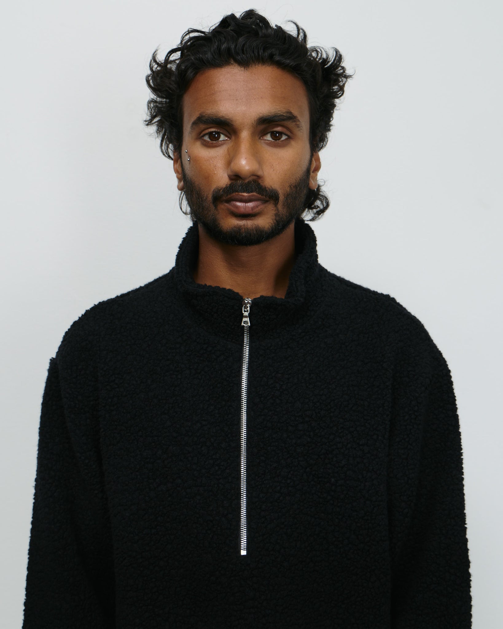 Common Half Zip Sweater - Black Fuzzy Fleece