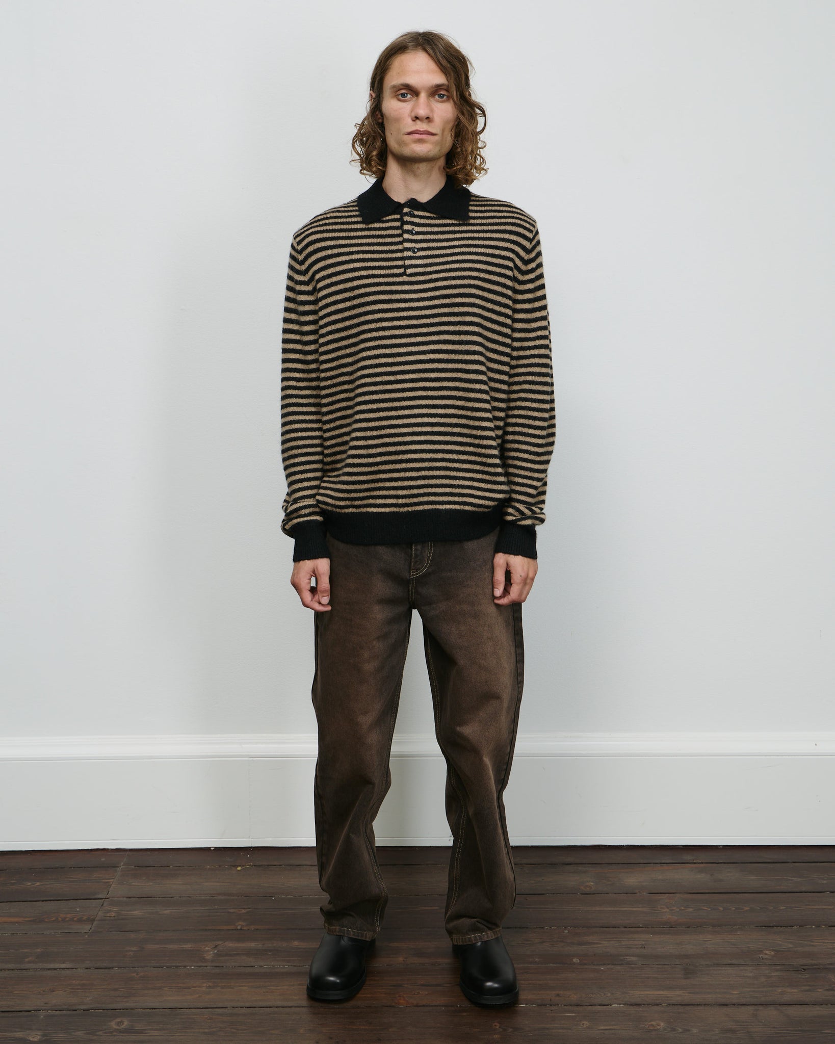 Stripe Leigh Polo - Black/Parchment