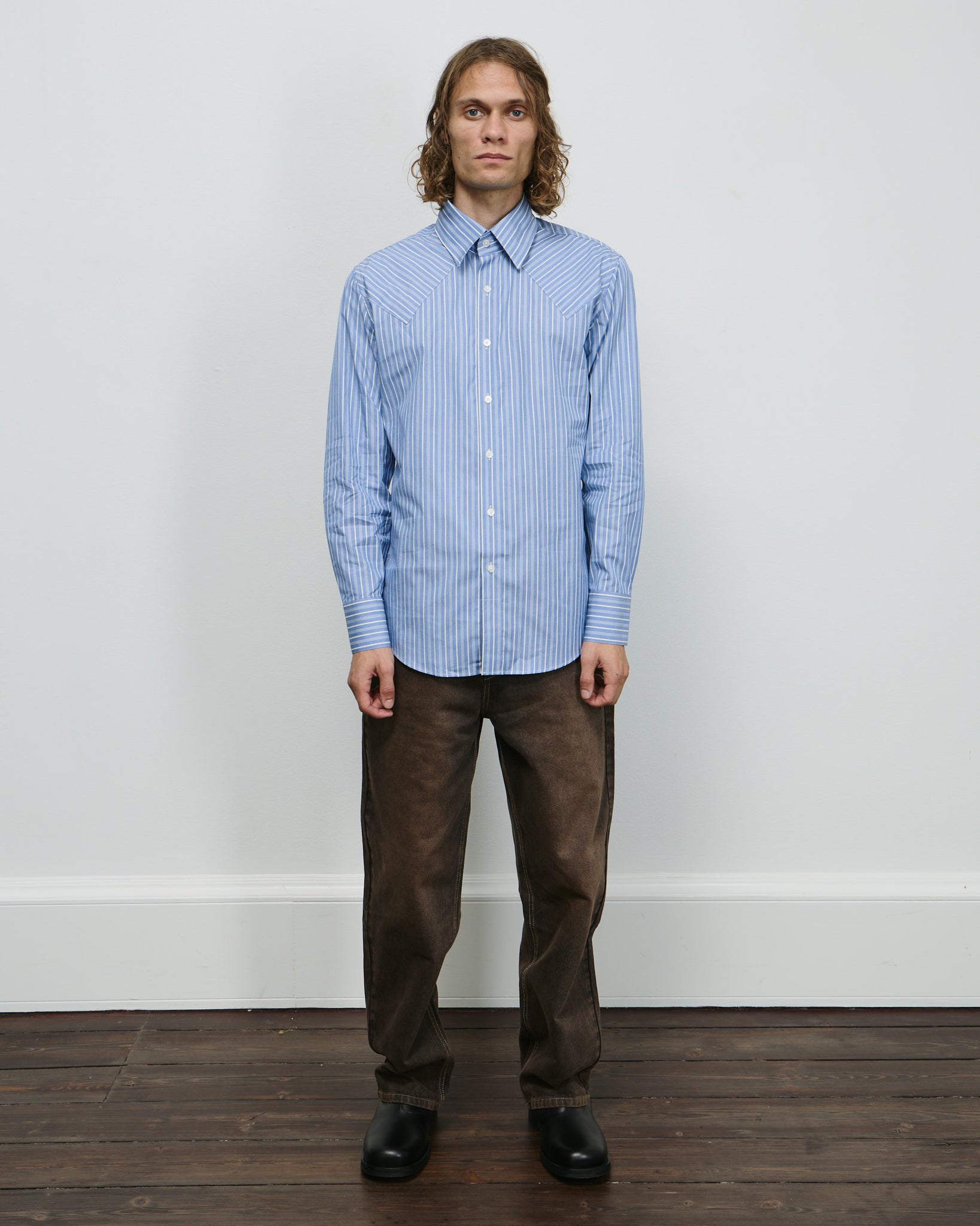 Western Business Shirt - Blue Static Stripe
