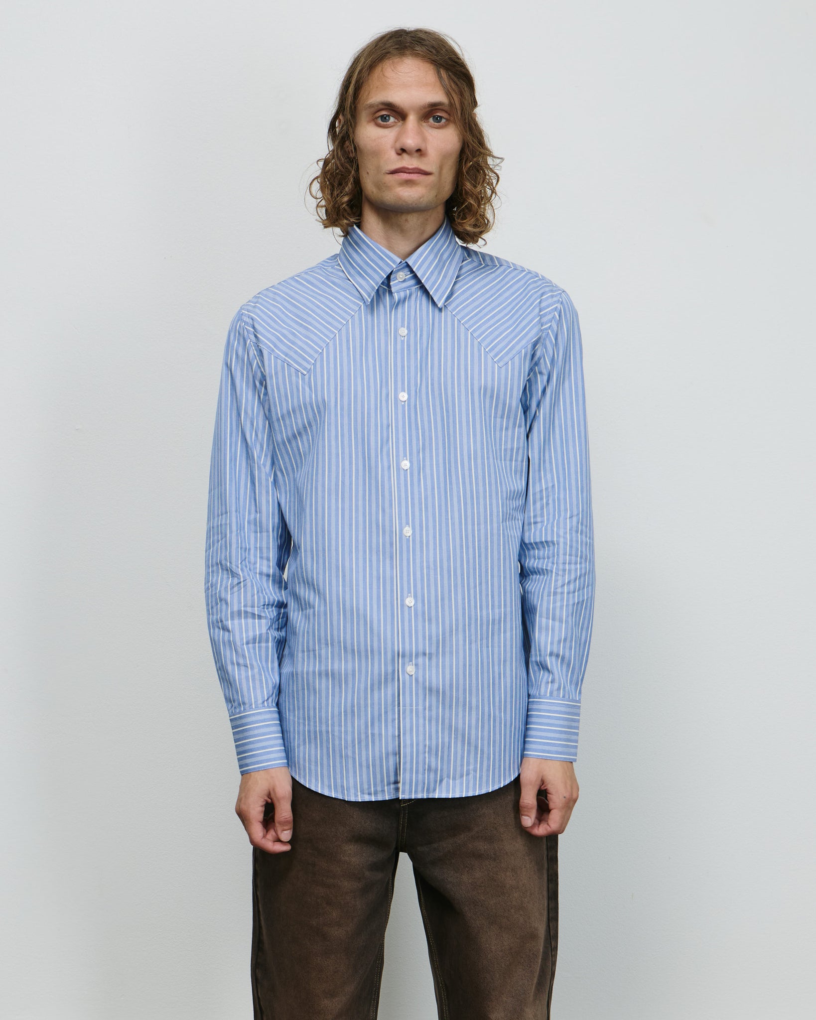 Western Business Shirt - Blue Static Stripe