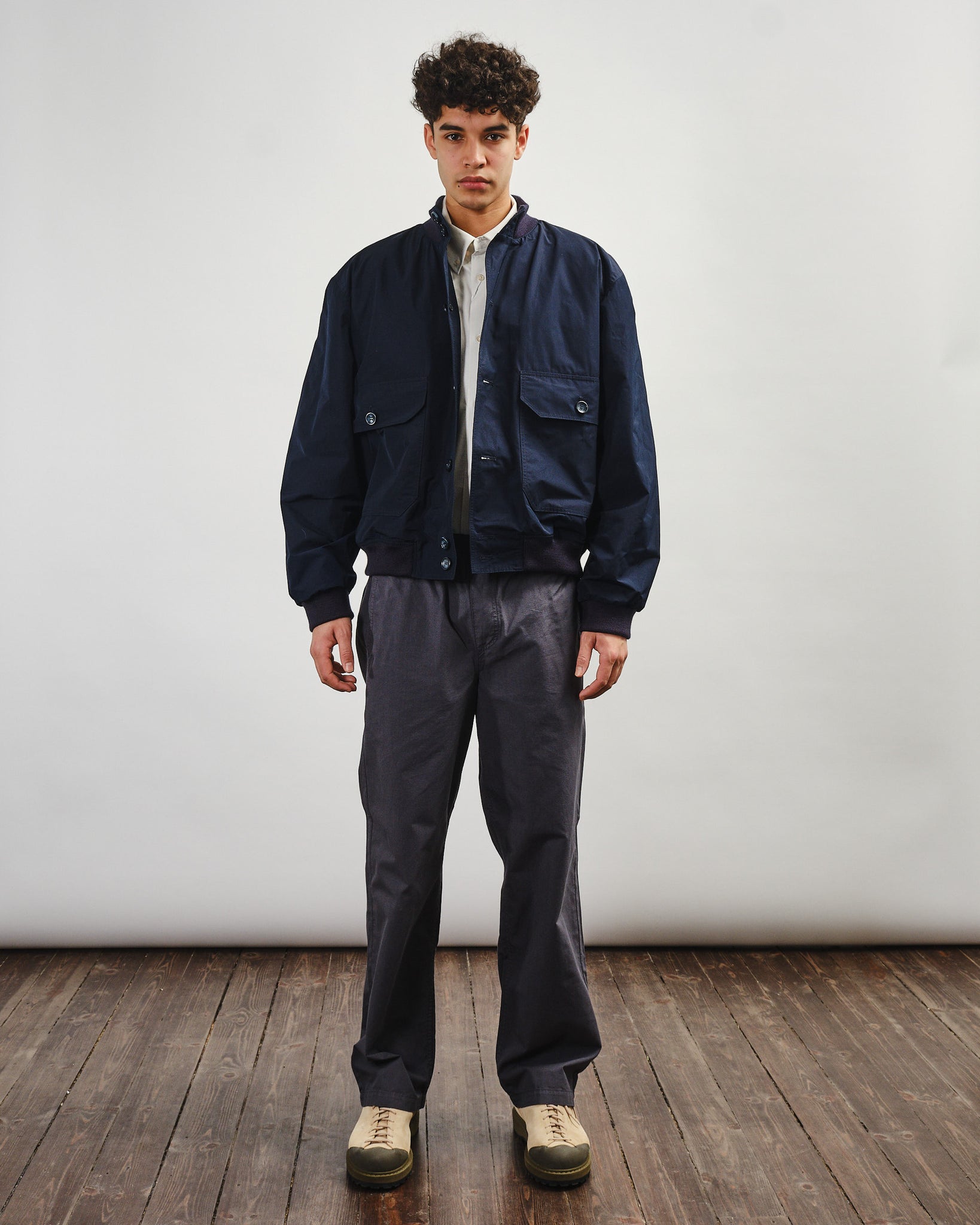 Rib Collar Blouson - Navy