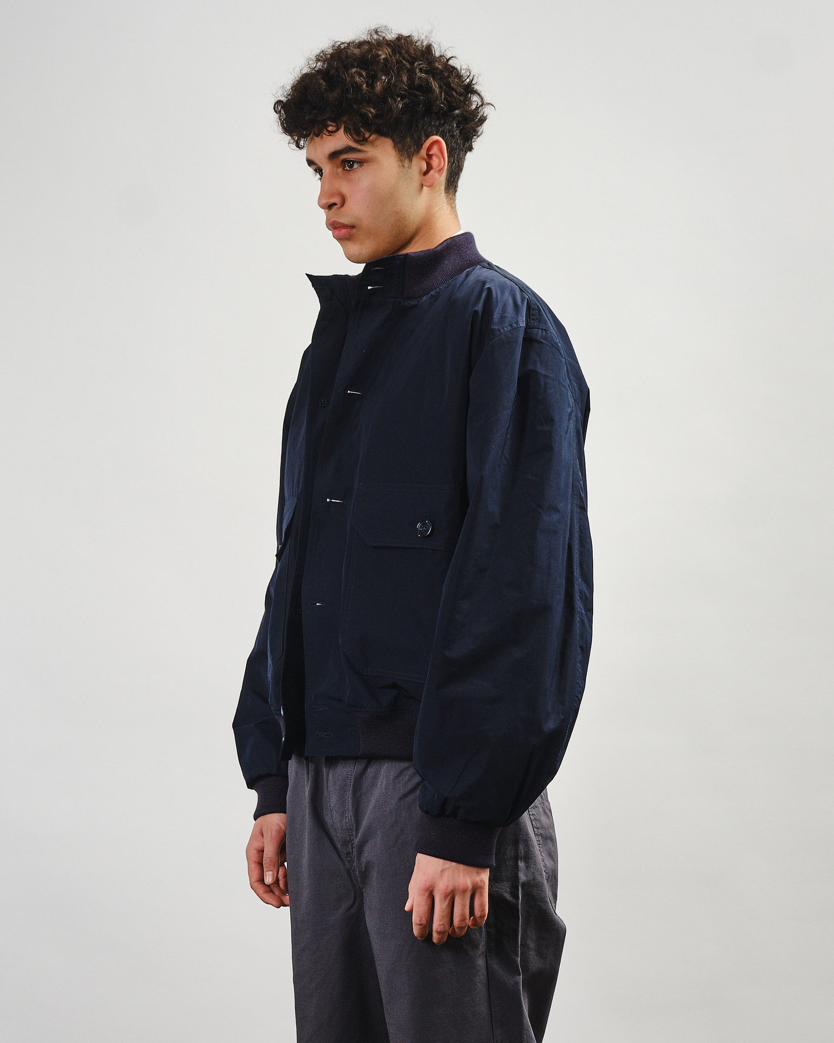 Rib Collar Blouson - Navy