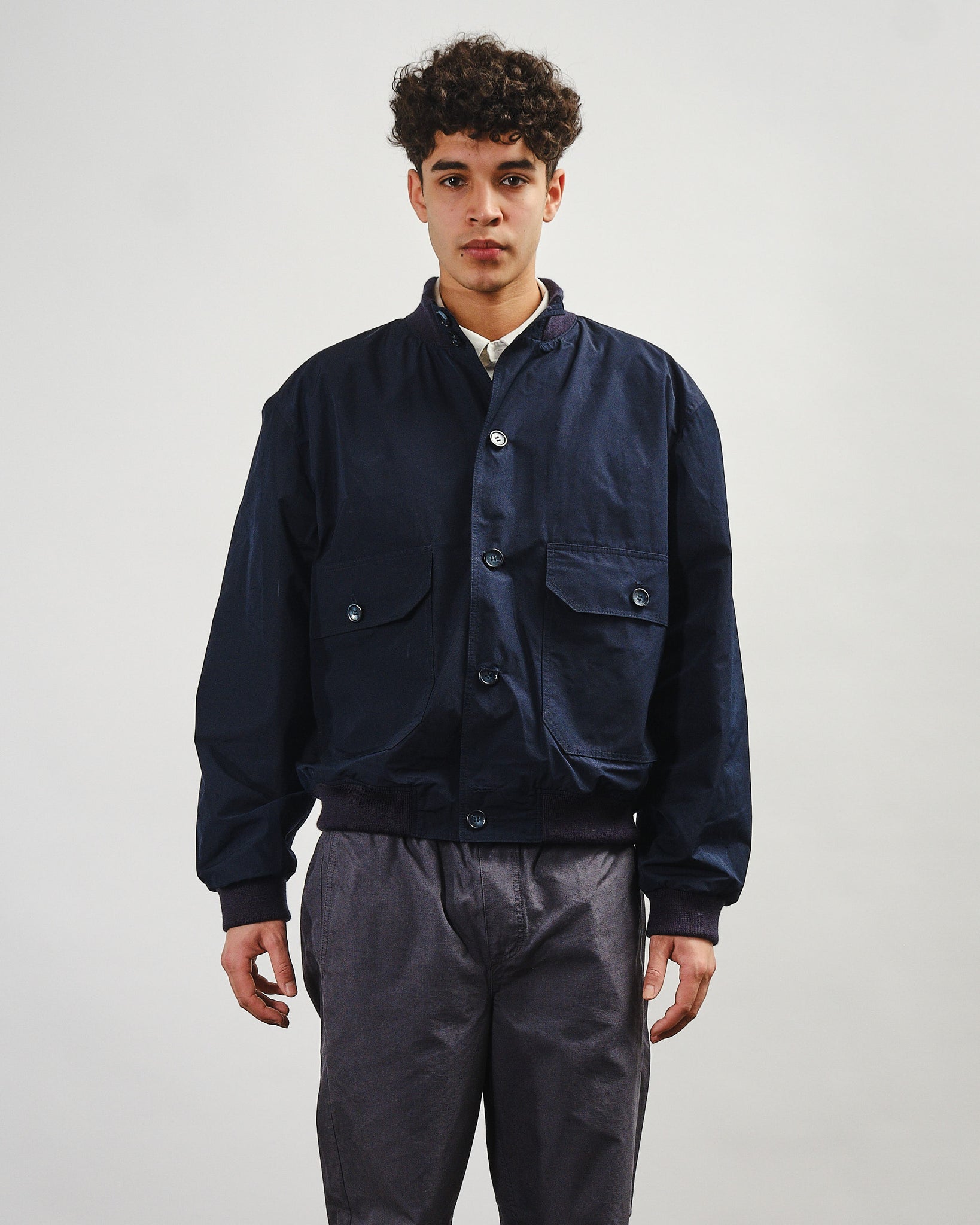 Rib Collar Blouson - Navy