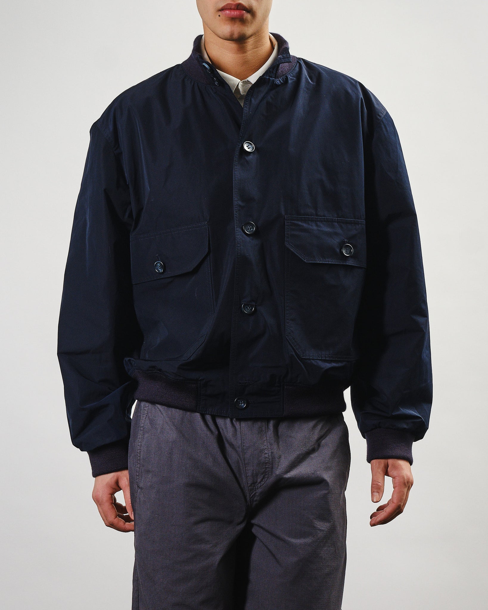 Rib Collar Blouson - Navy