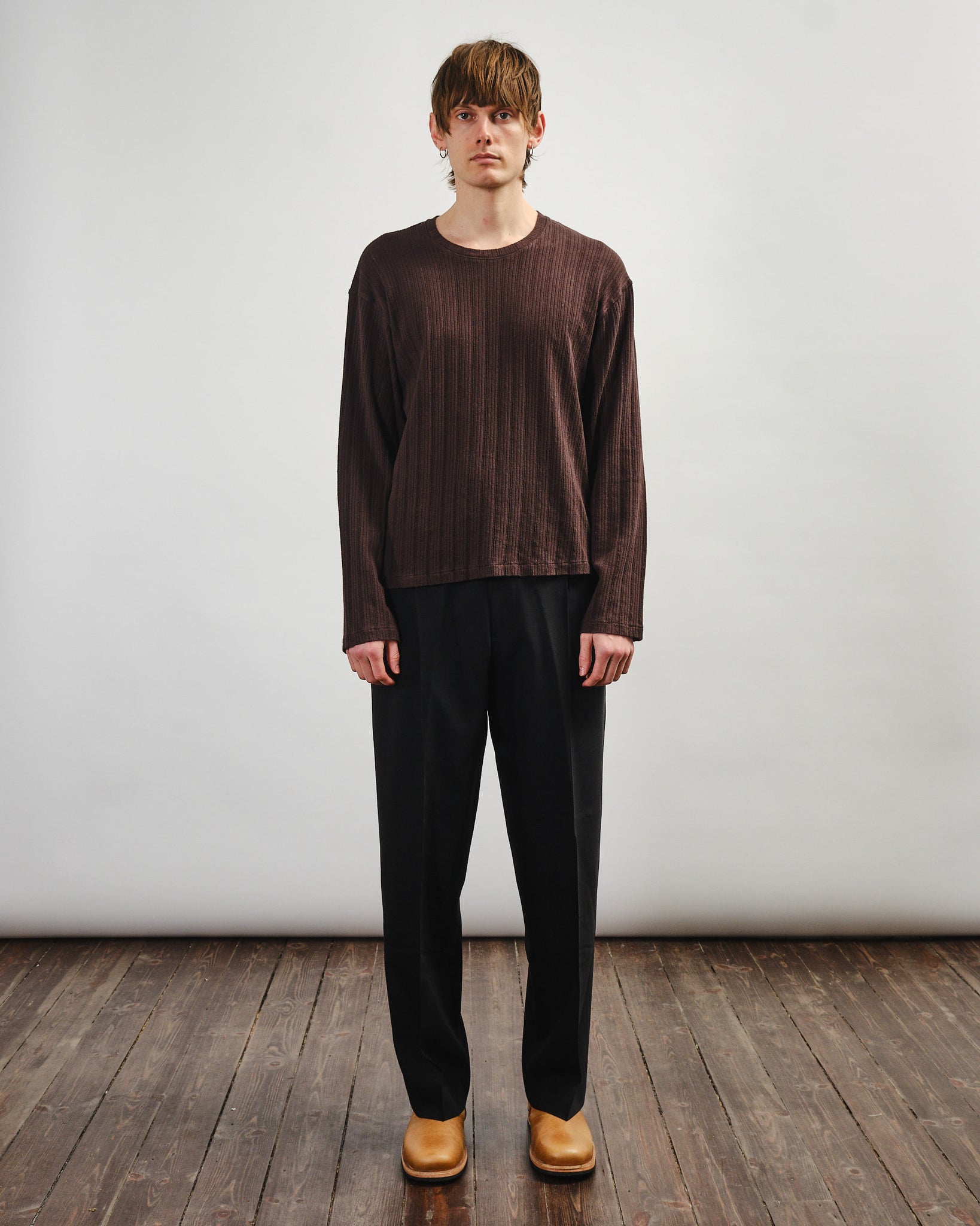 LS Round Neck - Brown Rib