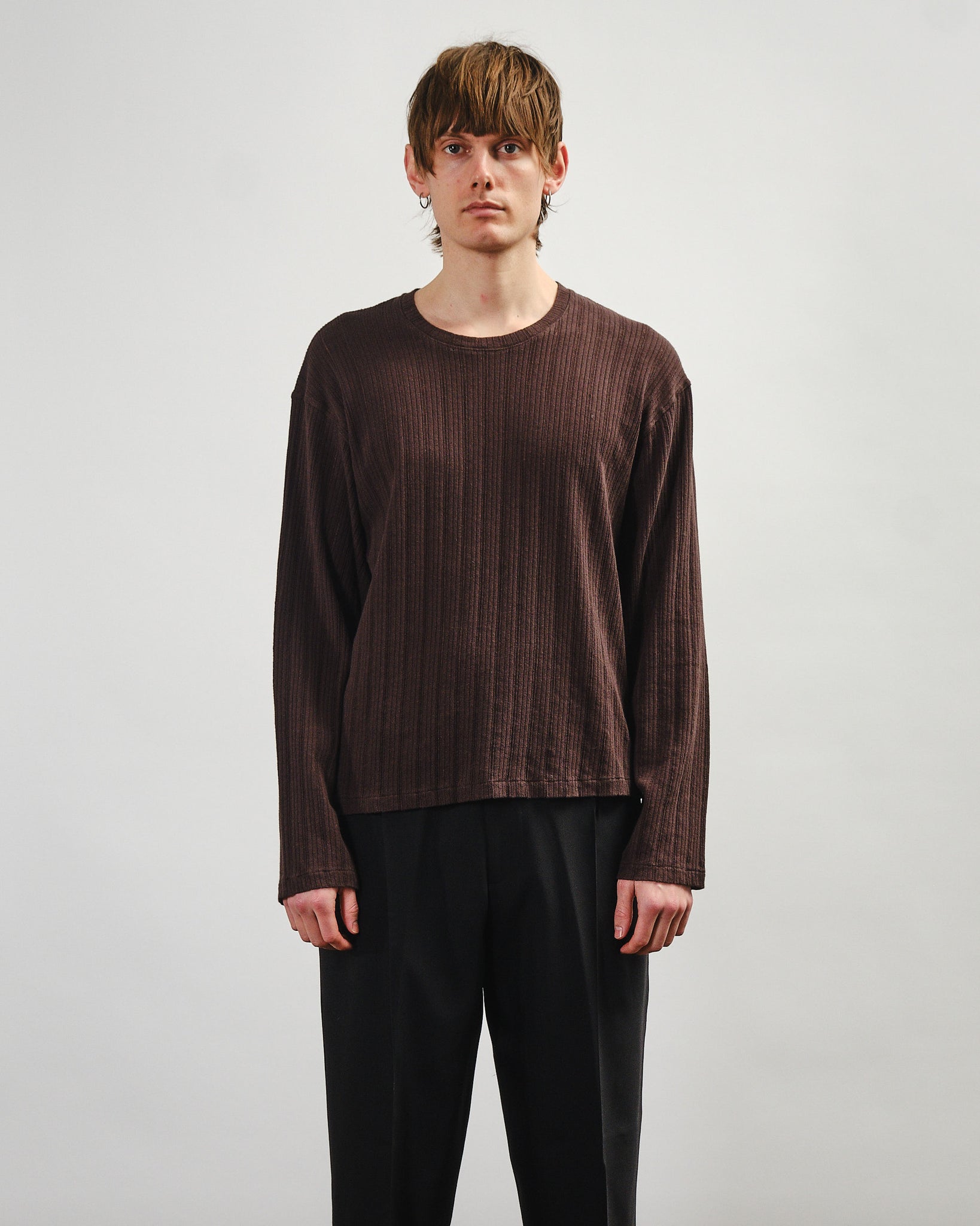 LS Round Neck - Brown Rib