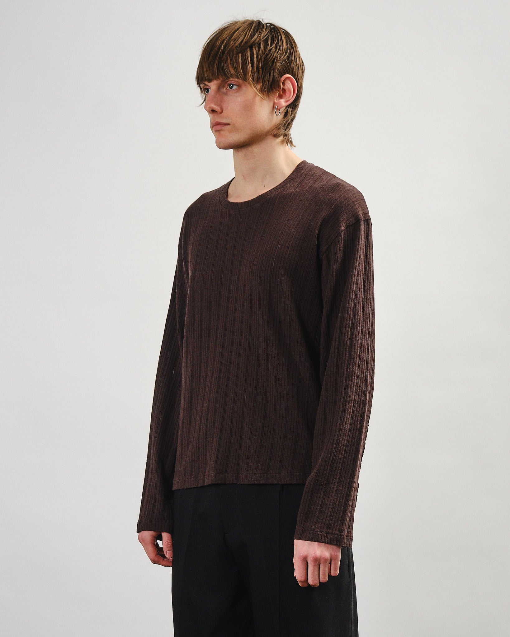 LS Round Neck - Brown Rib