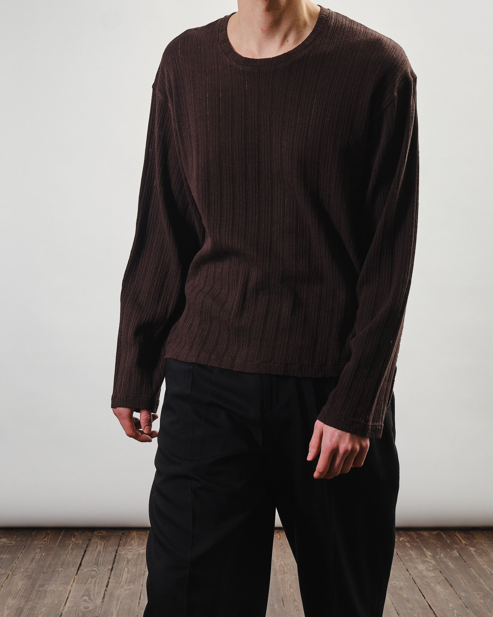 LS Round Neck - Brown Rib