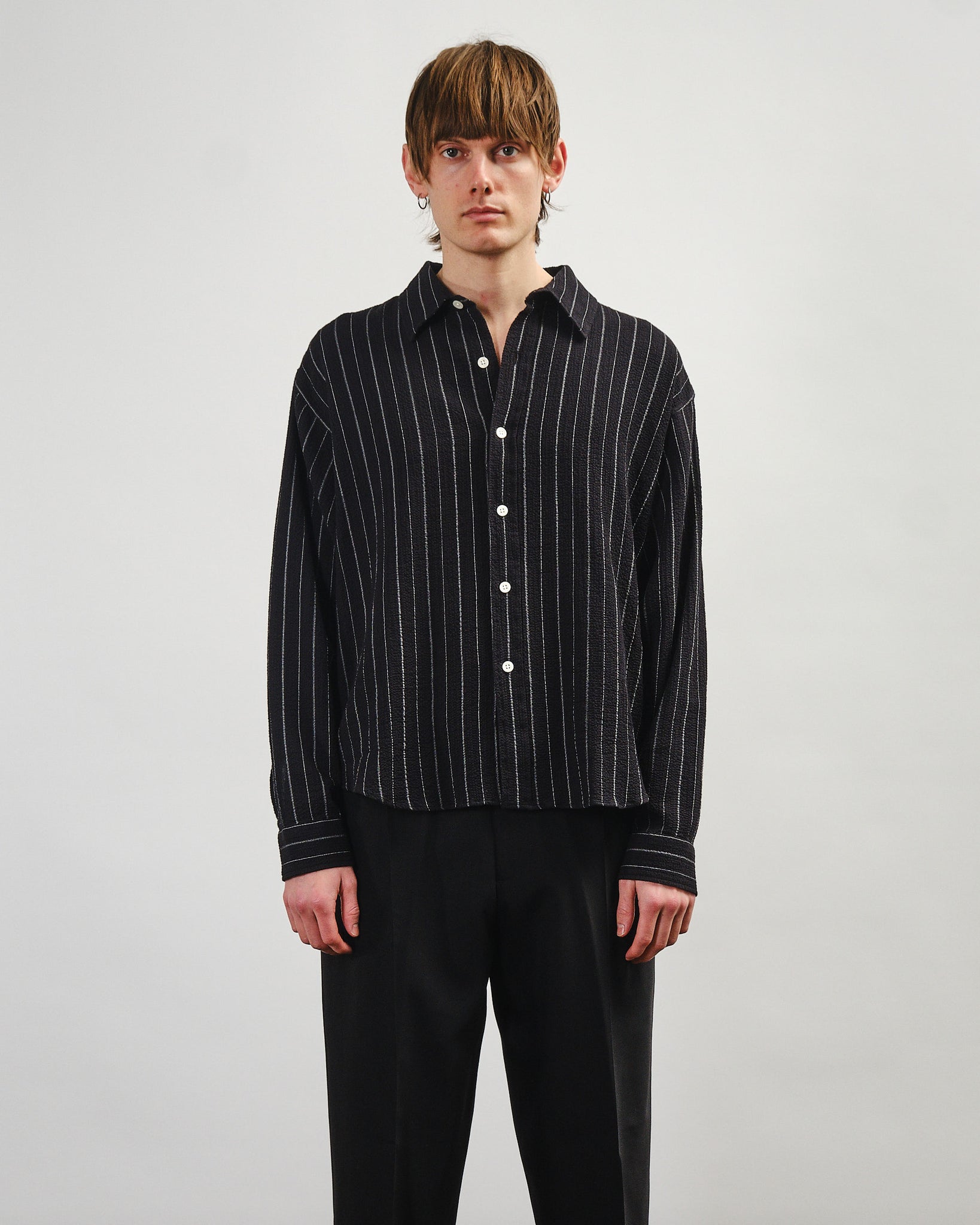 Vacation Shirt - Black Textured Stripe