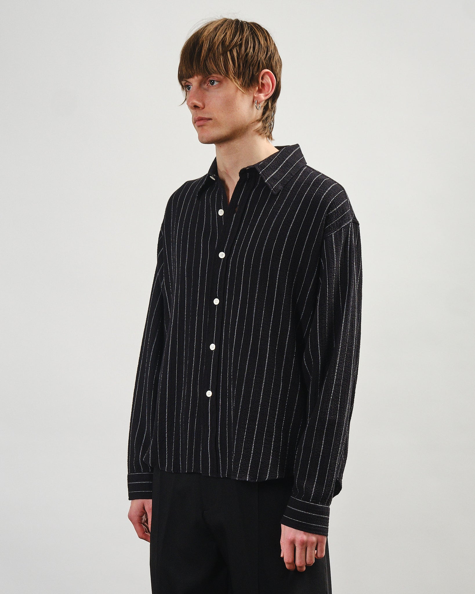 Vacation Shirt - Black Textured Stripe